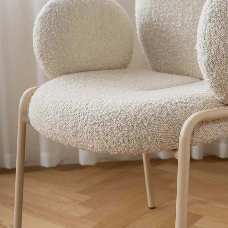 Ivory White Boucle Accent Chair with White Metal Legs - Modern Upholstered Lounge Chair for Living Room, Bedroom, or Office Decor