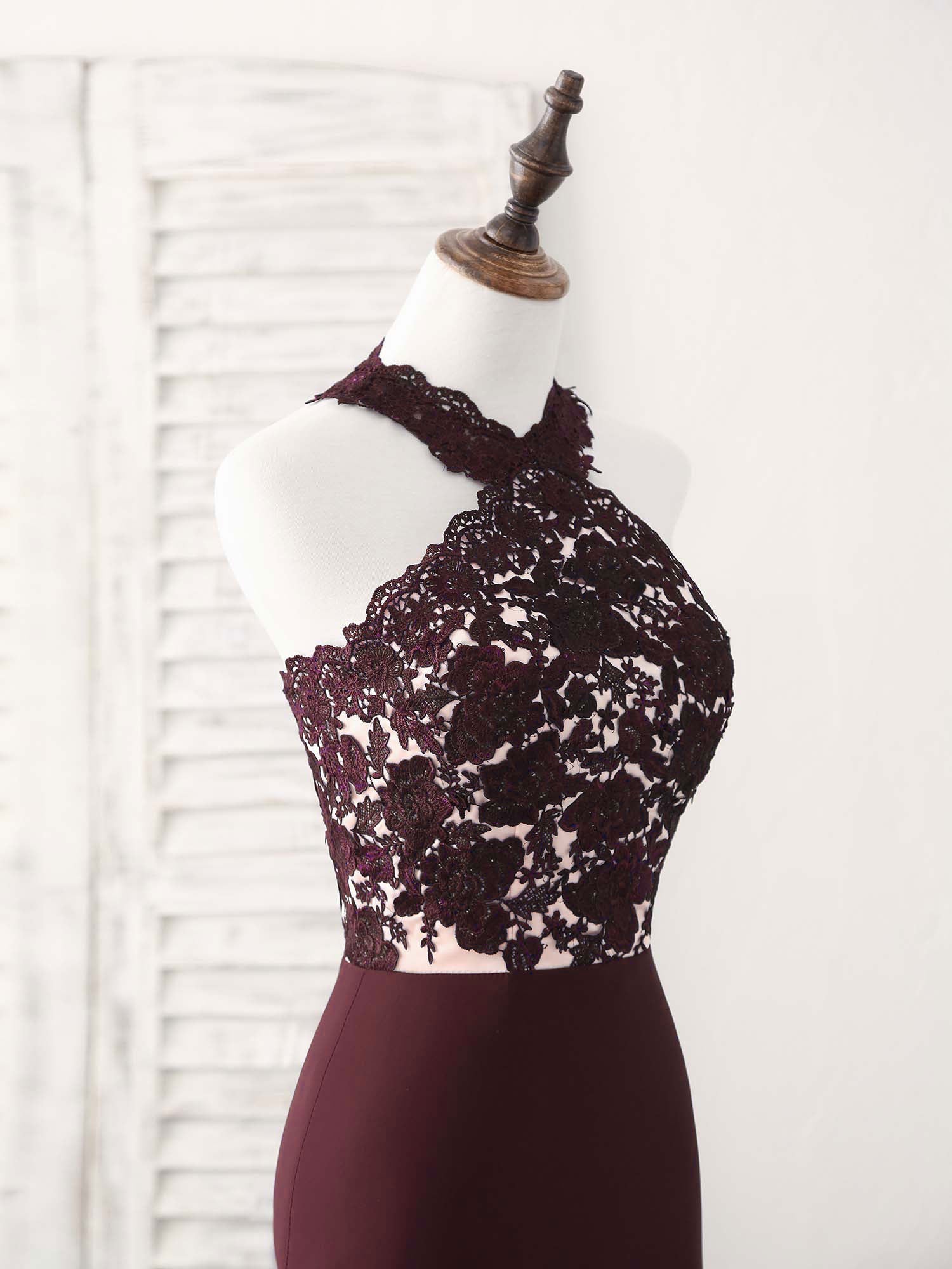 Elegant Burgundy Lace Mermaid Long Prom Dress for Women - Formal Evening Gown for Bridesmaids, Homecoming, and Special Occasions