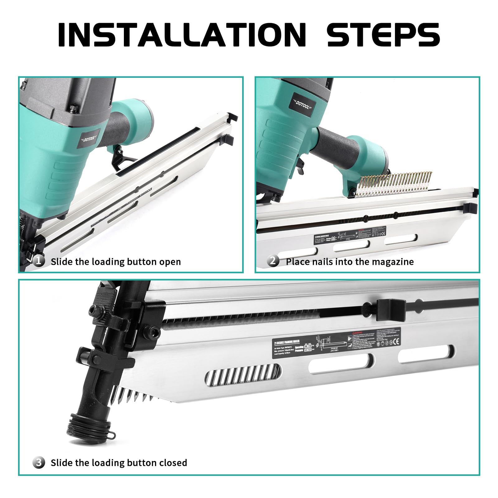 21 Degree Framing Nail Gun - Pneumatic Air Nailer with Tool-Less Depth Adjustment (2-Inch to 3-1/2-Inch) for Wall Sheathing, Siding Mount | Perfect for Roofing, Deck Building & Wood Framing Projects