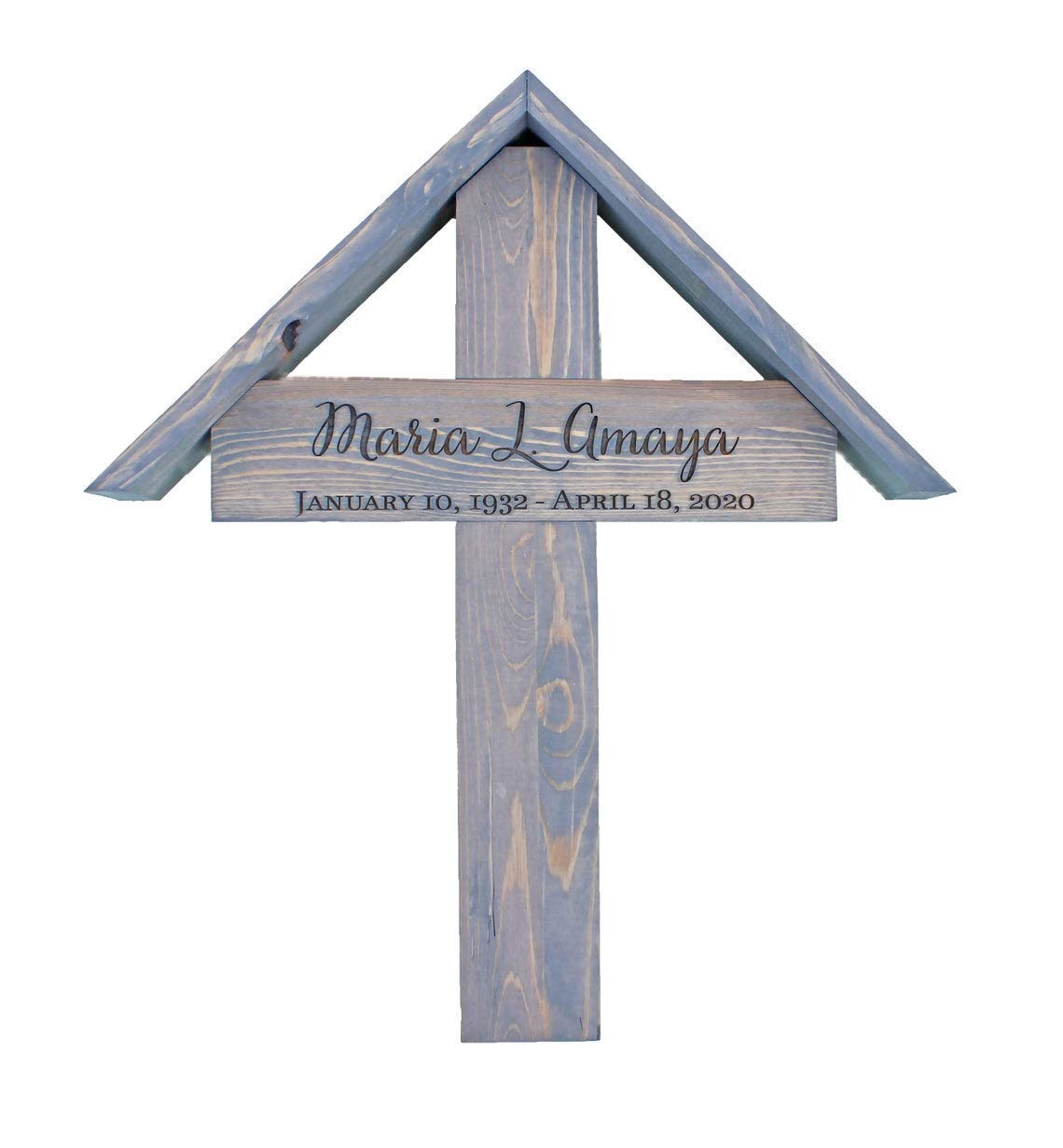 Personalized Memorial Cross with Roof - Engraved Keepsake for Loved Ones | Perfect for Graveside Remembrance & Home Memorial Displays