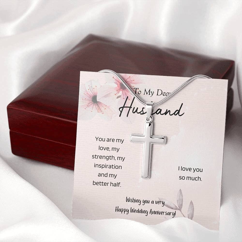 Personalized Cross Necklace for Men - Handcrafted Anniversary Gift for Husband - Wedding Jewelry with Engraved Message - Perfect for Valentine's Day, Birthday & Romantic Occasions