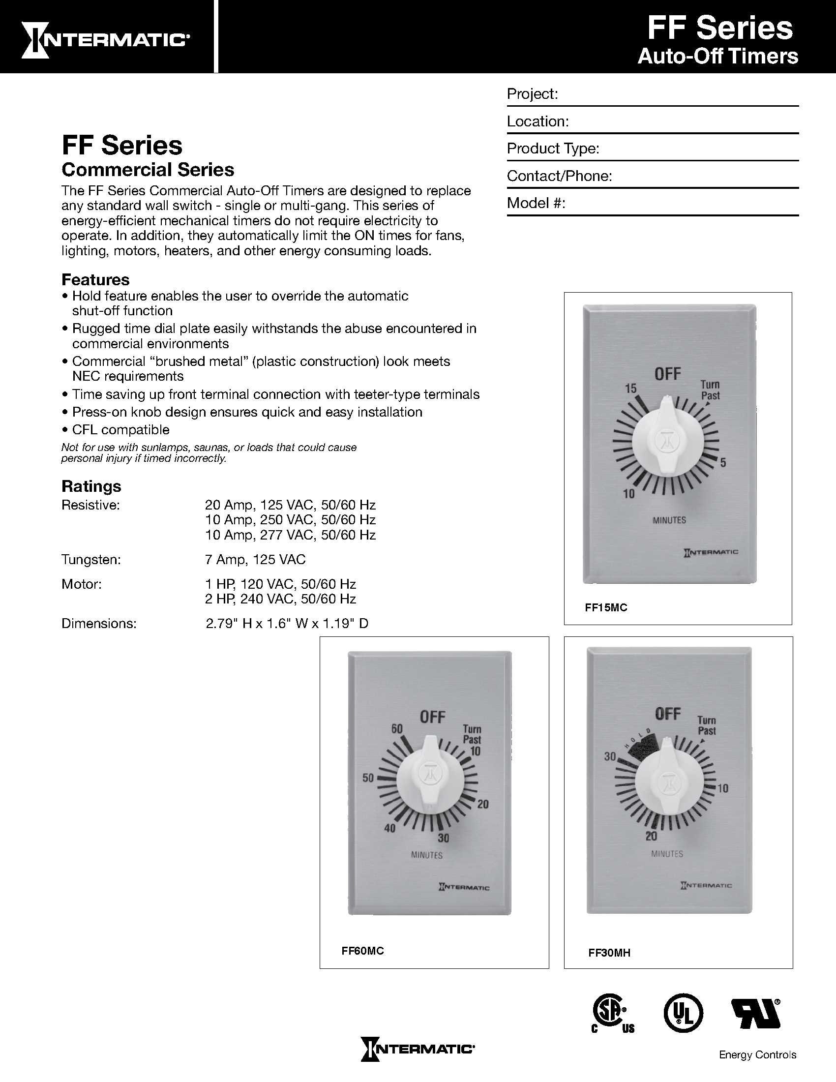 Intermatic FF2H 2-Hour Spring Loaded Wall Timer SPST No Hold - Universal Energy Saving Timer for Lights, Fans & Appliances - Automatic On/Off Control with Brushed Metal Finish - Perfect for Home, Office & Outdoor Use