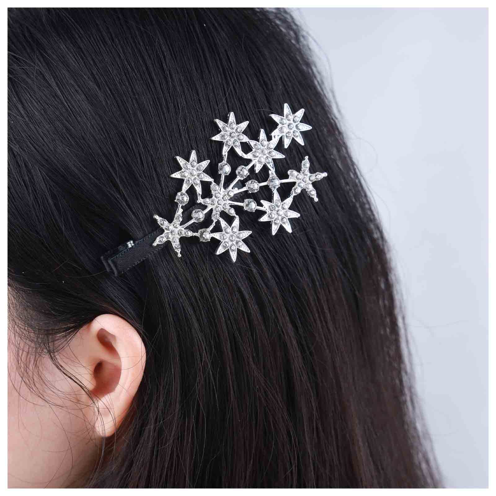 Dervivea Boho Sparkly Crystal Star Hair Clip - Silver Rhinestone Hair Barrette with CZ Cluster for Women & Girls - Perfect for Weddings, Parties & Everyday Glam Accessories