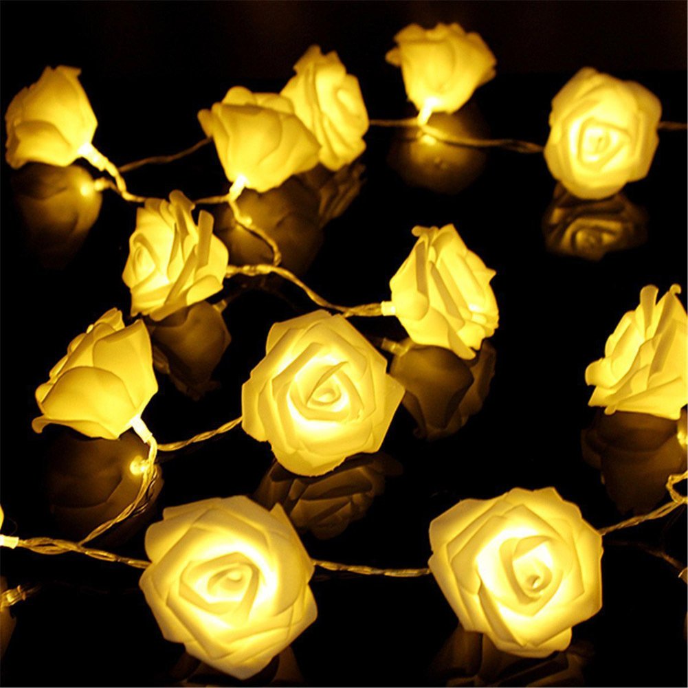 Fairy String Lights with Rose Flowers - 20 LED Battery Operated Decorative Lights for Wedding, Valentine's Day, Party & Bedroom Decor - Warm White - Perfect for Romantic Events, Home Decoration & Gift Giving