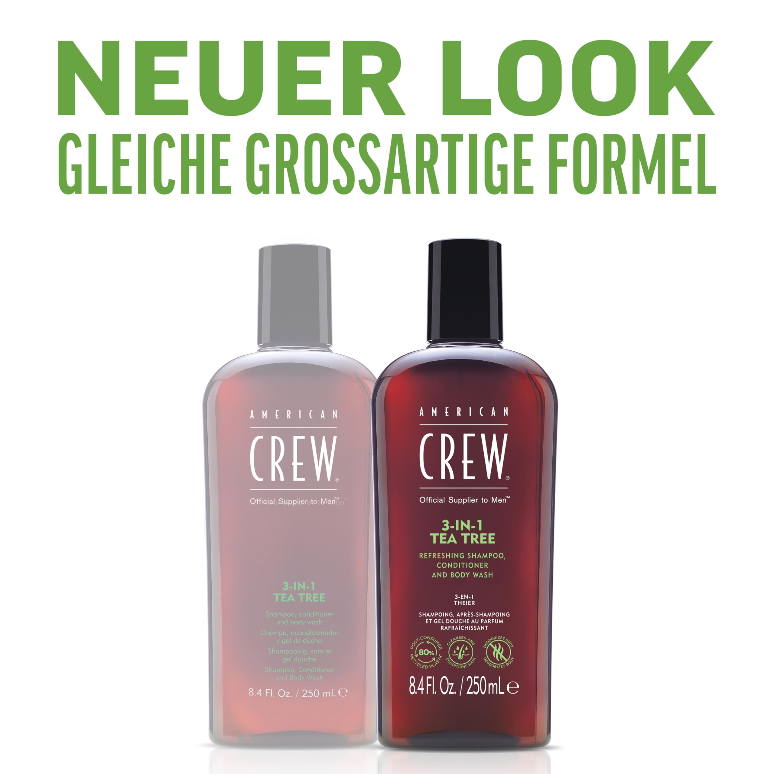 American Crew 3-in-1 Tea Tree Shampoo, Conditioner & Body Wash for Men - 33.8oz Daily Hair & Body Cleanser - Refreshing Mint Scent - Ideal for Gym, Travel & Everyday Use