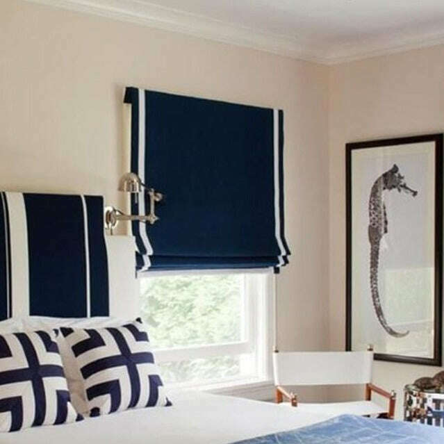 Navy Blue and White Striped Napa Roman Shades - Elegant Window Blinds for Living Room, Bedroom & Office - Light Filtering & Privacy