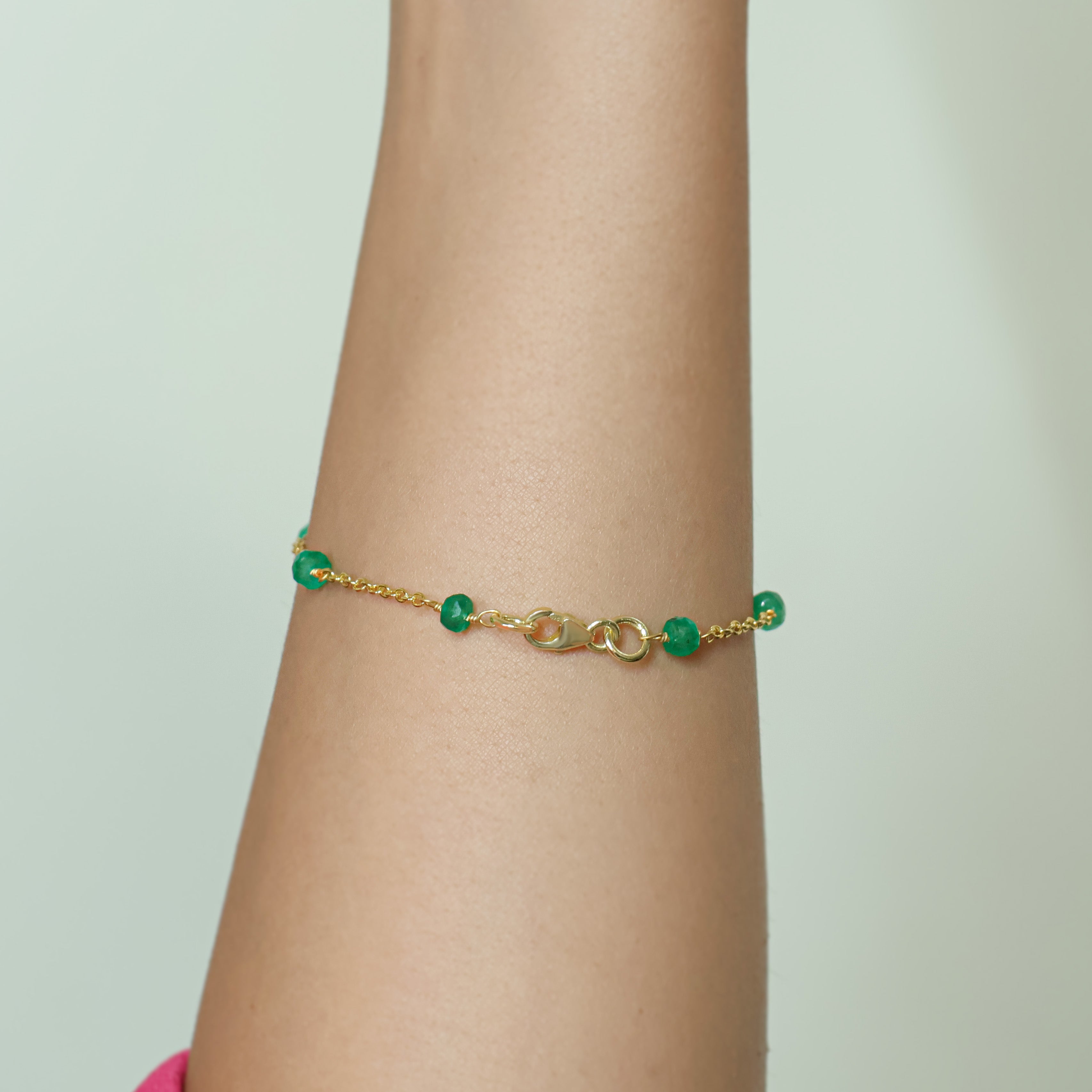 Natural Emerald Rondelle Beaded Bracelet - Minimalist Adjustable Chain for Women | Elegant Jewelry Gift for Birthday, Anniversary & Everyday Wear