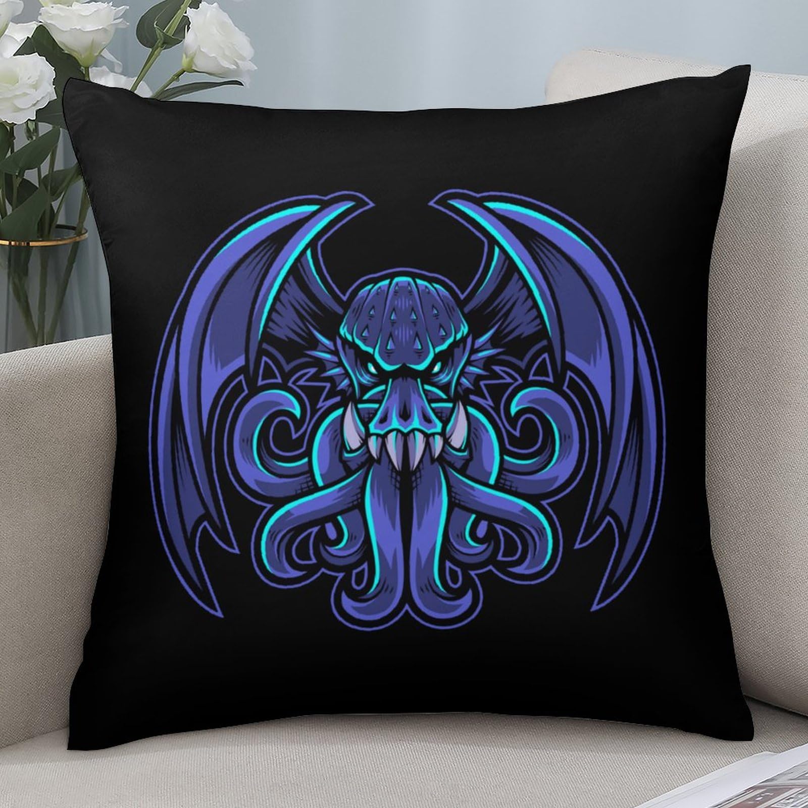 Cthulhu Esports Mascot Polyester Pillow Cover - Soft & Smooth 17x17 Inch Cushion Case for Sofa, Bed, Gaming Chair - Perfect for Gamers, Anime Fans & Home Decor