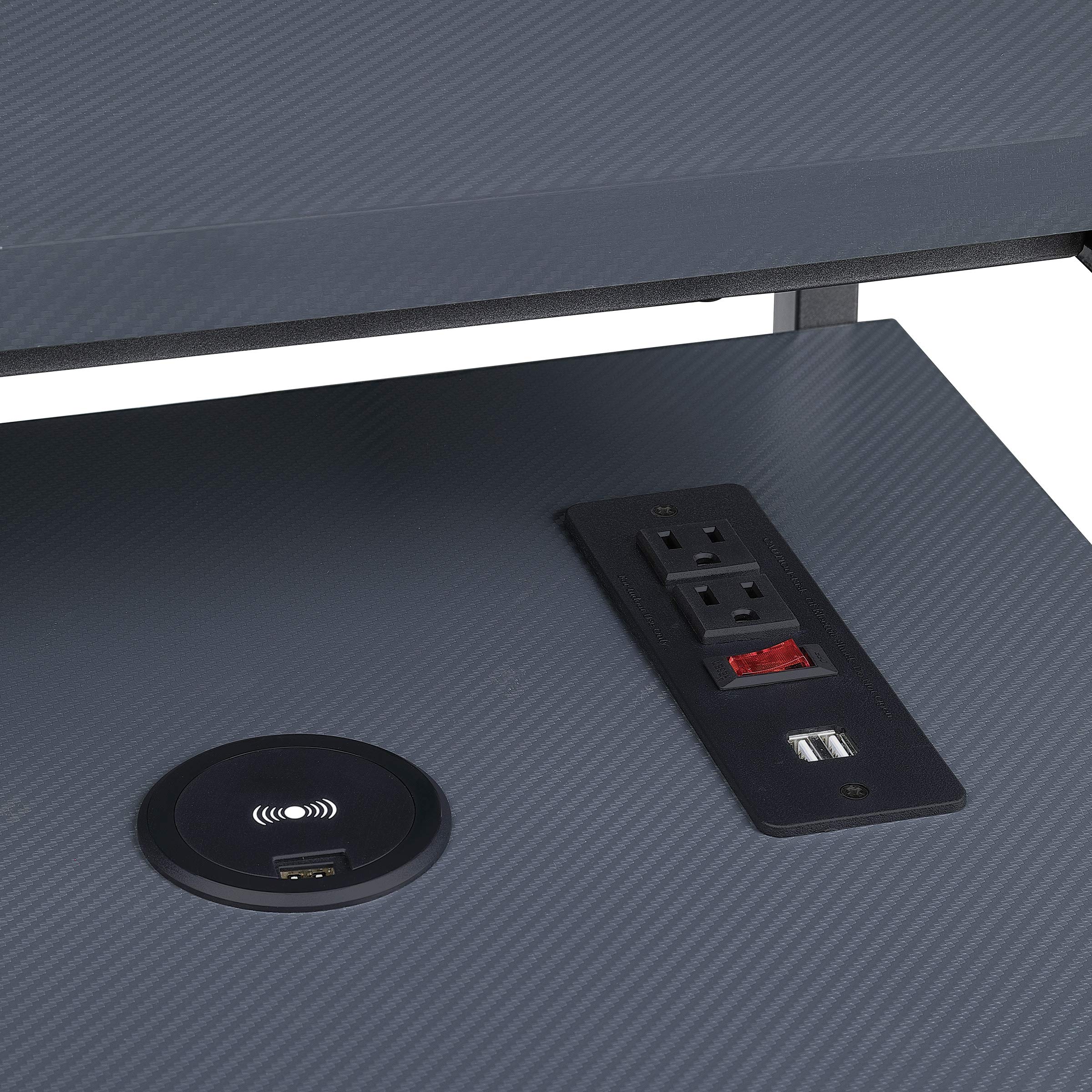 OSP Home Furnishings Reload Gaming Desk with Wireless Charging, USB Power Hub & RGB LED Lights - Remote Control, Matte Grey Carbon Fiber Surface | Perfect for PC Gaming Setup, Home Office & Streaming Station