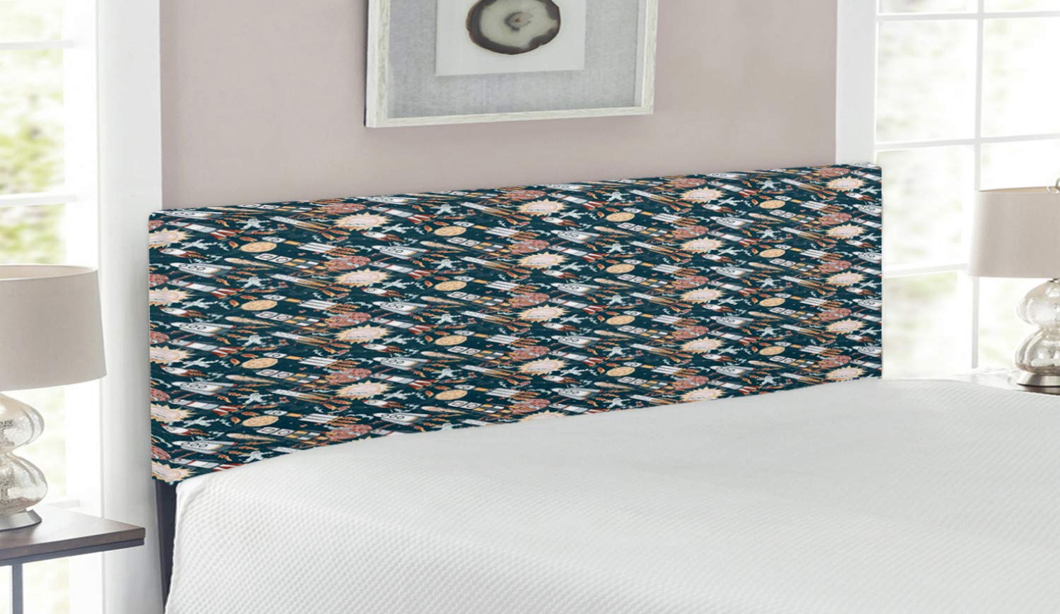 Ambesonne Spaceship Headboard - Hand Drawn Space Exploration Theme with Alien Planets - Upholstered Decorative Metal Bed Headboard with Memory Foam - Queen Size Multicolor - Perfect for Kids' Rooms & Sci-Fi Themed Bedrooms