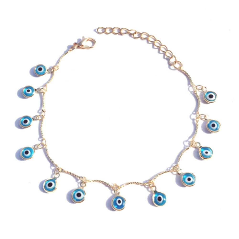 Evil Eye Bracelet for Women - Gold Silver Blue Multi-Color Link Chain Bracelet & Anklet Set for Women Girls Teens - Protection Jewelry for Good Luck & Positive Energy - Perfect for Gifts, Parties, Everyday Wear