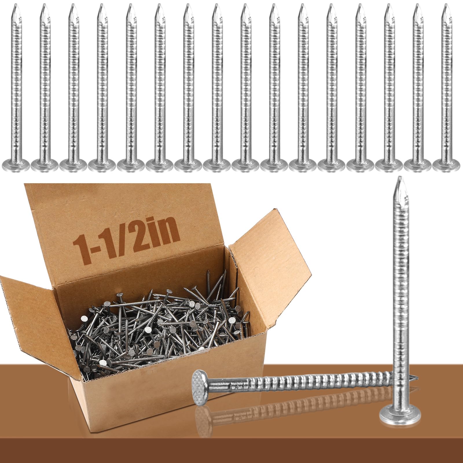 Tandefio 2LB 304 Stainless Steel Roofing Nails - 1-1/2 Inch Rust-Resistant Siding Nails for Redwood, Cedar, Decking & Slate Tiles | Outdoor Wood Siding, Roofing & Construction Hardware (Weatherproof & Durable)