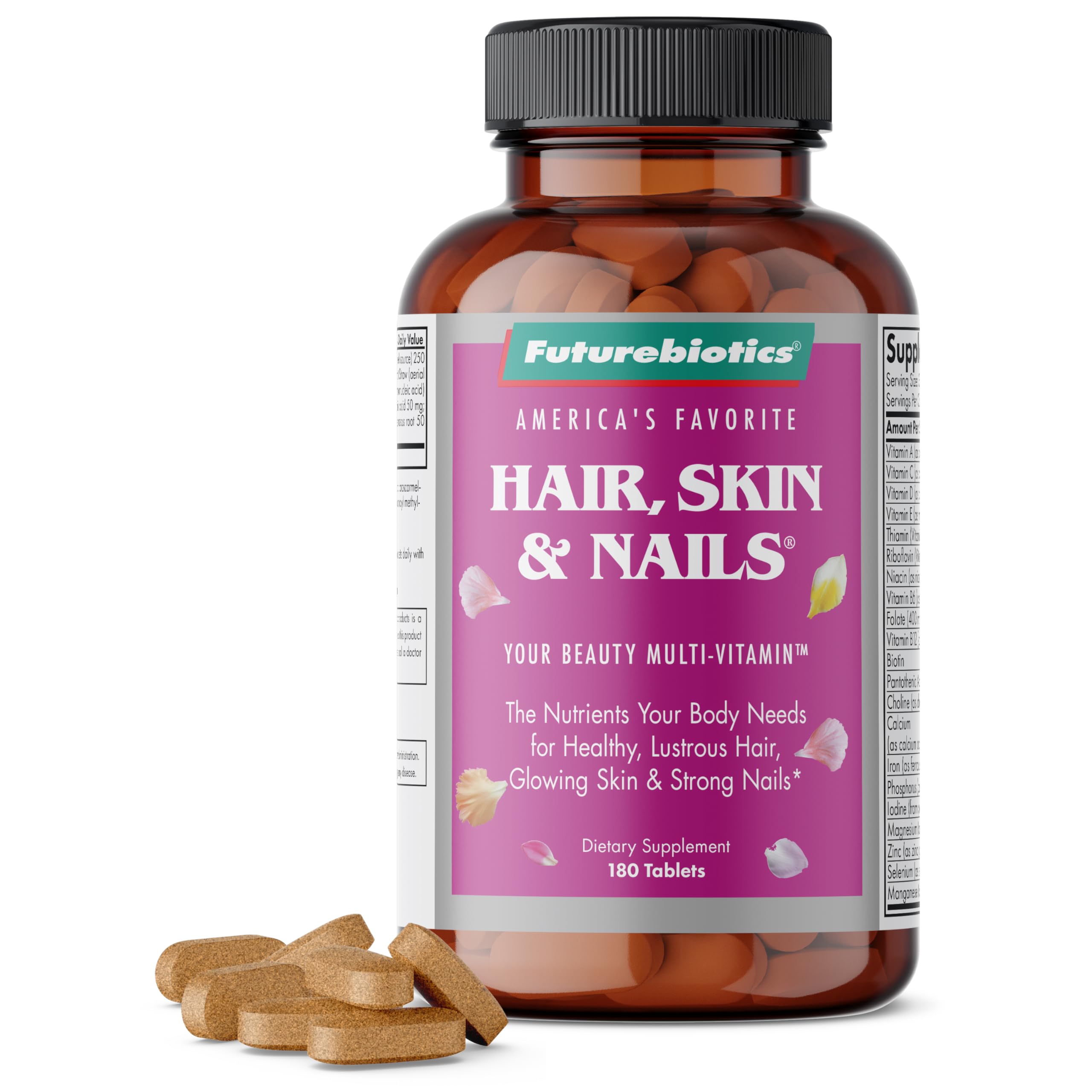 Futurebiotics Hair, Skin & Nails Beauty Multivitamin with Biotin - 180 Tablets for Stronger Hair Growth, Healthy Nails & Glowing Skin | Daily Beauty Supplement for Women & Men | Perfect for Hair Care Routine & Nail Strength