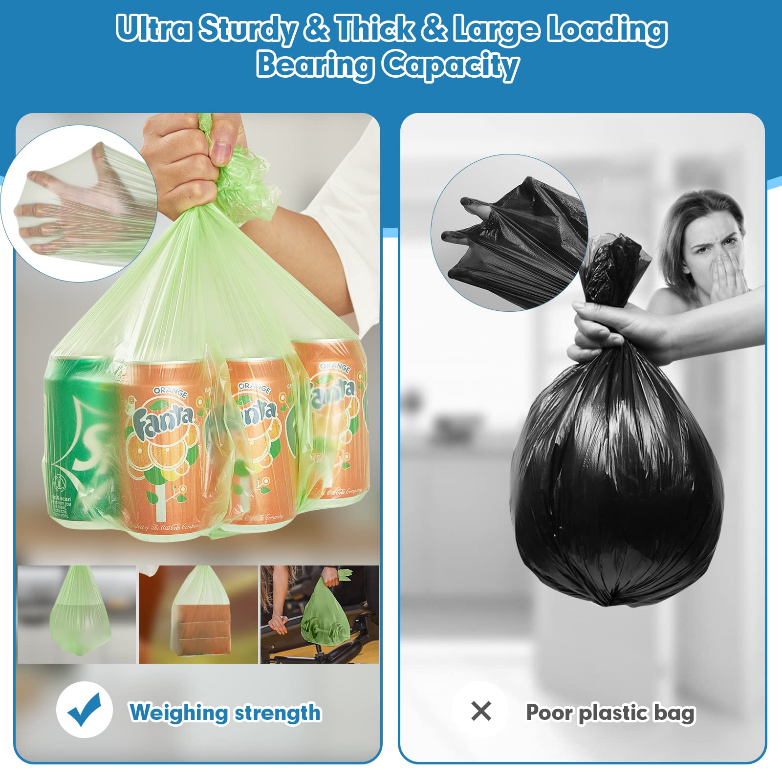 180 Counts Aklyaiap 4 Gallon Biodegradable Trash Bags - Tear & Leak Resistant, Unscented Small Garbage Bags for Bathroom, Kitchen & Home Use - Eco-Friendly Waste Disposal for Daily Cleaning & Organizing