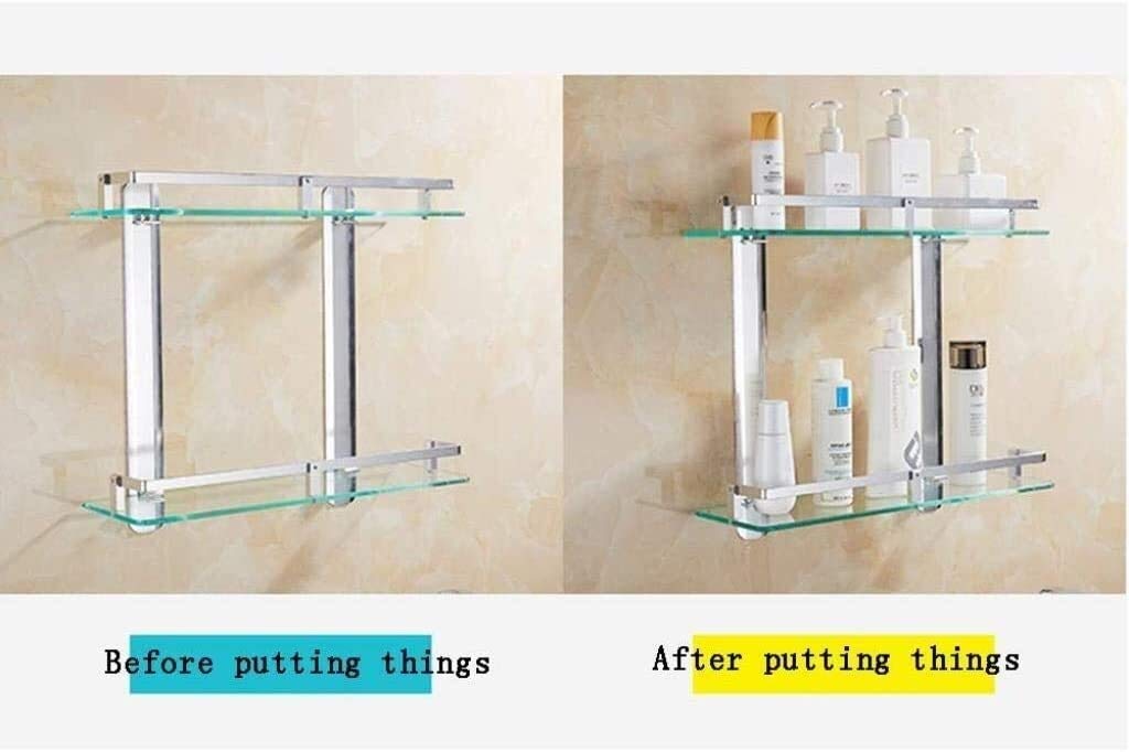 Double Tempered Glass Bathroom Storage Shelf - Space-Saving Shower Organizer with Aluminum Towel Bar for Bathroom & Shower Organization