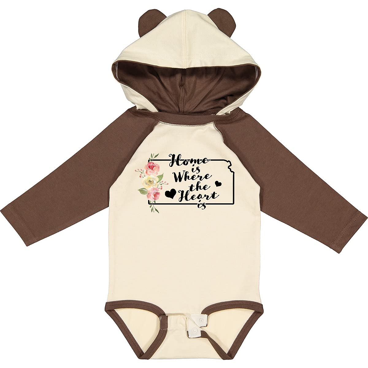 Inktastic Kansas Home Where The Heart Is Watercolor Long Sleeve Baby Bodysuit - Soft & Comfortable Infant Outfit for Family Photos, Holidays & Everyday Wear