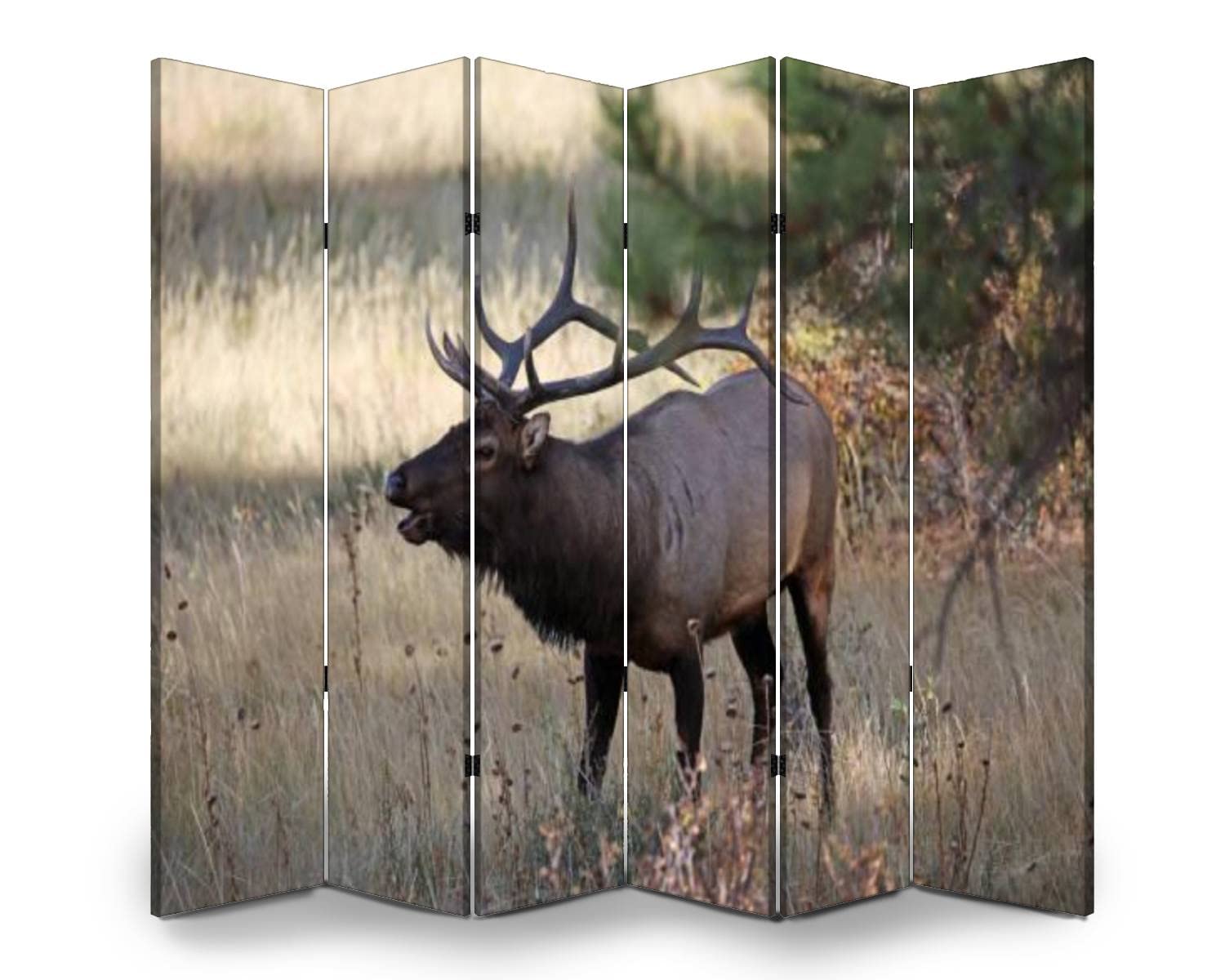 VDSRYGMLB Wooden Room Divider - 6-Panel Folding Privacy Screen with Elk Forest Canvas Print, Dual-Sided Wall Partition for Home & Office Decor | Perfect for Living Room, Bedroom, and Studio Spaces