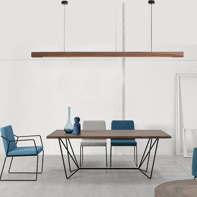 Modern Linear Wood Pendant Light - Natural Wooden Hanging Chandelier for Kitchen Island, Dining Room & Living Room Lighting