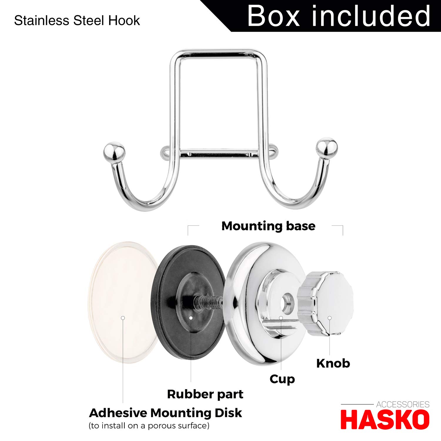Stainless Steel Vacuum Suction Cup Hooks - Heavy Duty Bathroom & Kitchen Hooks for Towels, Robes, Loofahs - Chrome Finish for Shower, Wall & Tile Organization
