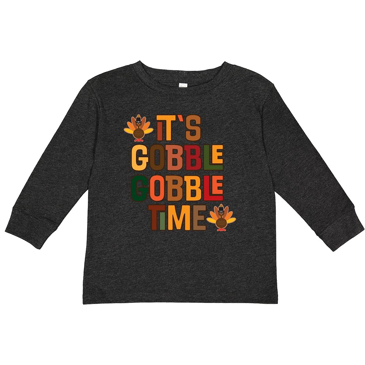 Inktastic Thanksgiving Gobble Time Turkey Toddler Long Sleeve T-Shirt - Cute Holiday Outfit for Kids, Boys & Girls, Family Gathering & Fall Festival Apparel