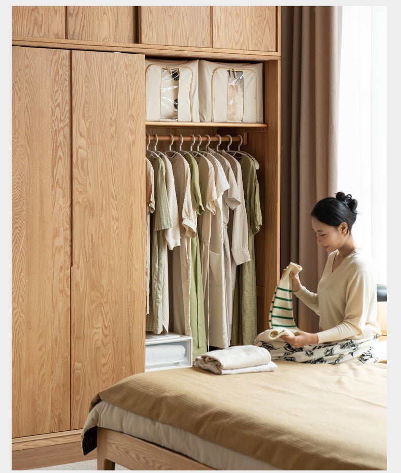 Solid Oak Wood Modern Wardrobe with Ample Storage - Perfect for Bedroom, Living Room, and Office Organization