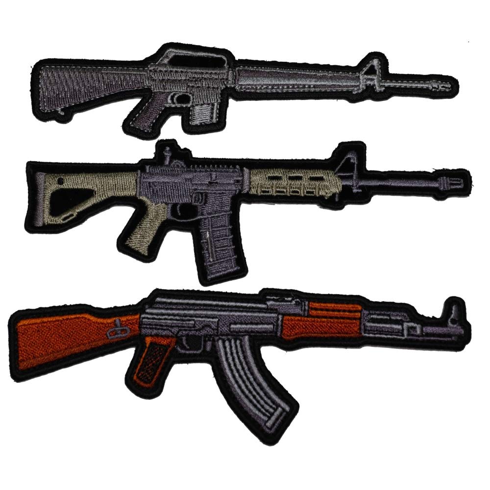 Set of 3 Military Machine Gun Iron-On Patches - 6 Inch Embroidered Badges for Jackets, Vests & Backpacks - Perfect for Tactical Gear, Cosplay & DIY Crafts