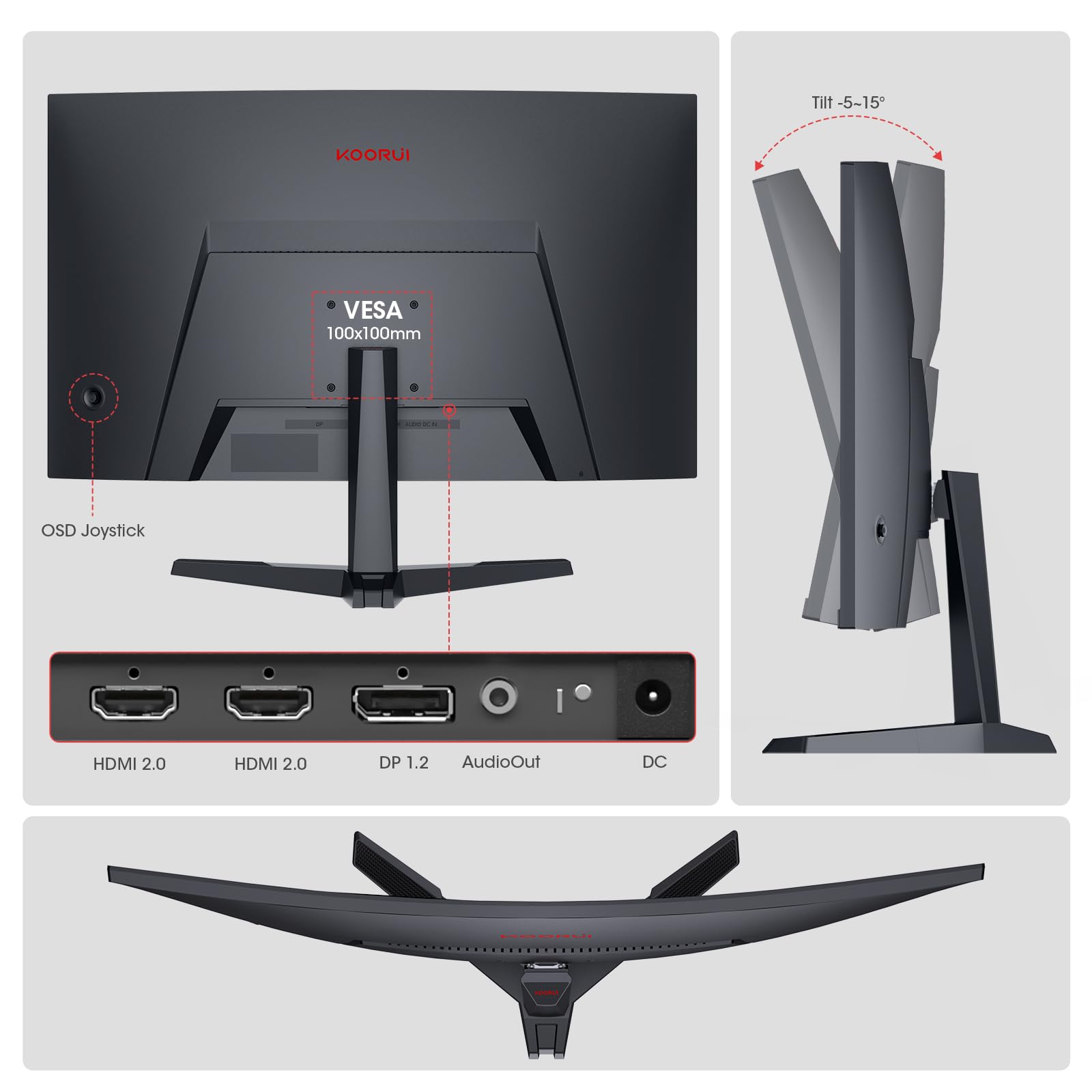 KOORUI 27 Inch Curved Gaming Monitor - Full HD 1080p, 180Hz Refresh Rate, 1500R VA Panel, 99% sRGB, Adaptive Sync, DisplayPort & HDMI Ports, Eye Care Technology, VESA Mount Compatible - Perfect for Esports, PC Gaming & Home Office Setup