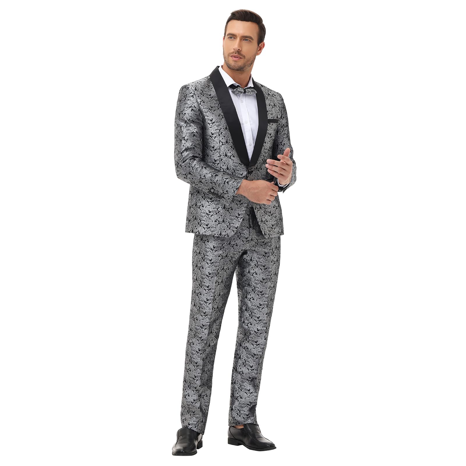 Rogers & Morris Men's 3-Piece Tuxedo Suit - Regular Fit Pasiley Floral Pattern Formal Wear for Weddings, Prom & Homecoming | Jacket, Pants & Vest Set