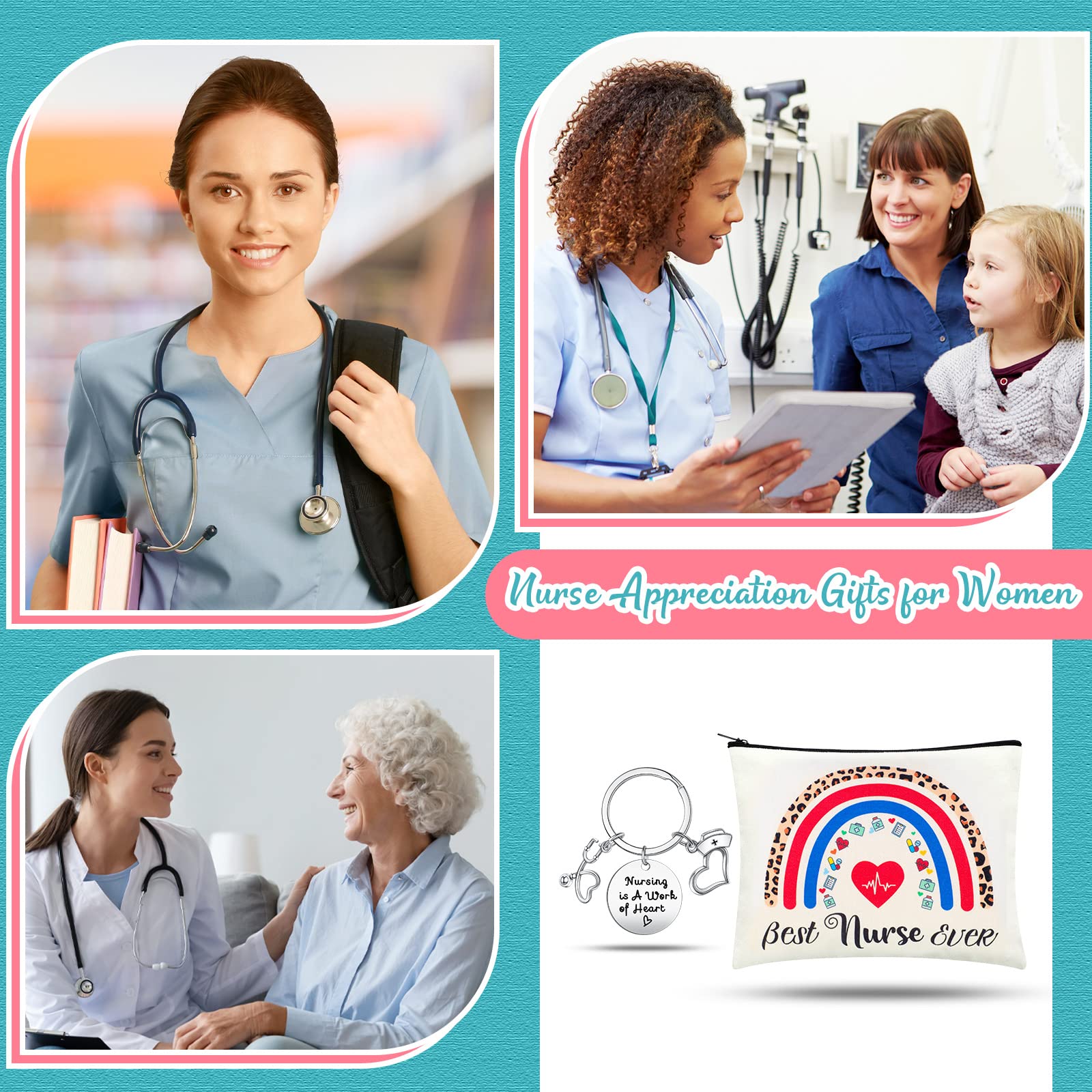 12 Pcs Nurse Gift Set for Women - 6 Makeup Bags & 6 Keychains, Nurse Week Appreciation Gifts, Cosmetic Zipper Pouch & Work Accessories for Medical Practitioners, Birthday Gift Idea (Heart Design) - Perfect for Nurse Appreciation Week, Graduation Gifts & Healthcare Worker Thank You Presents