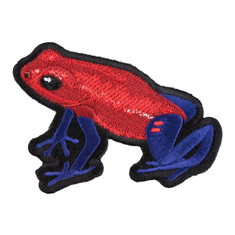 Red & Blue Poison Dart Frog Patch - Exotic Animal Embroidered Iron-On Applique for Jackets, Backpacks & DIY Crafts | Unique Wildlife Accessories for Nature Lovers