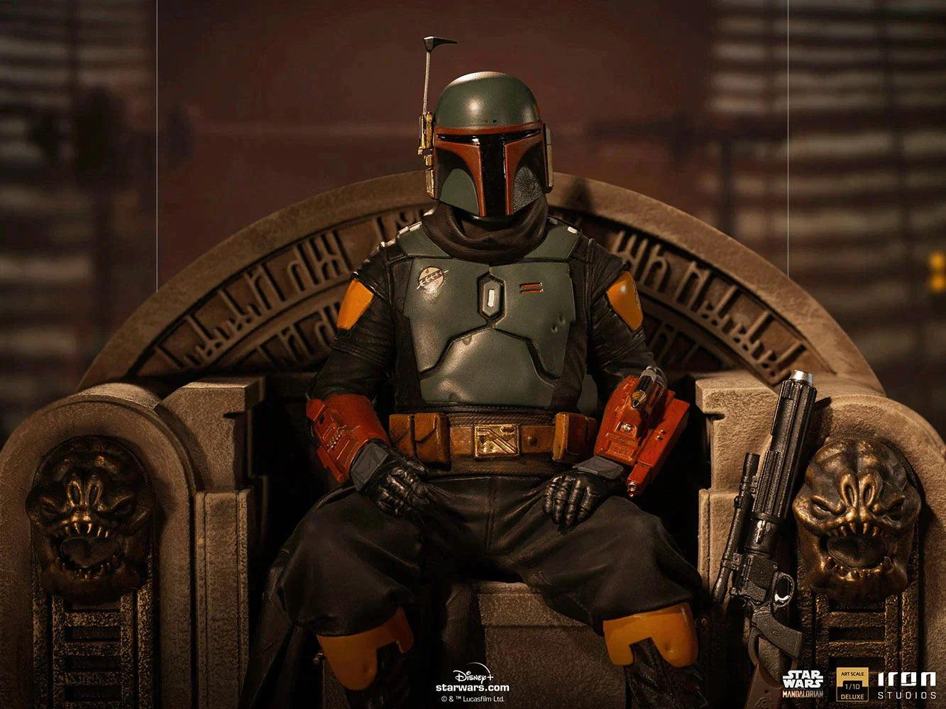 Iron Studios The Mandalorian Boba Fett on Throne Deluxe Art Scale 1/10 Statue - Premium Collectible for Star Wars Fans, Home Decor & Display