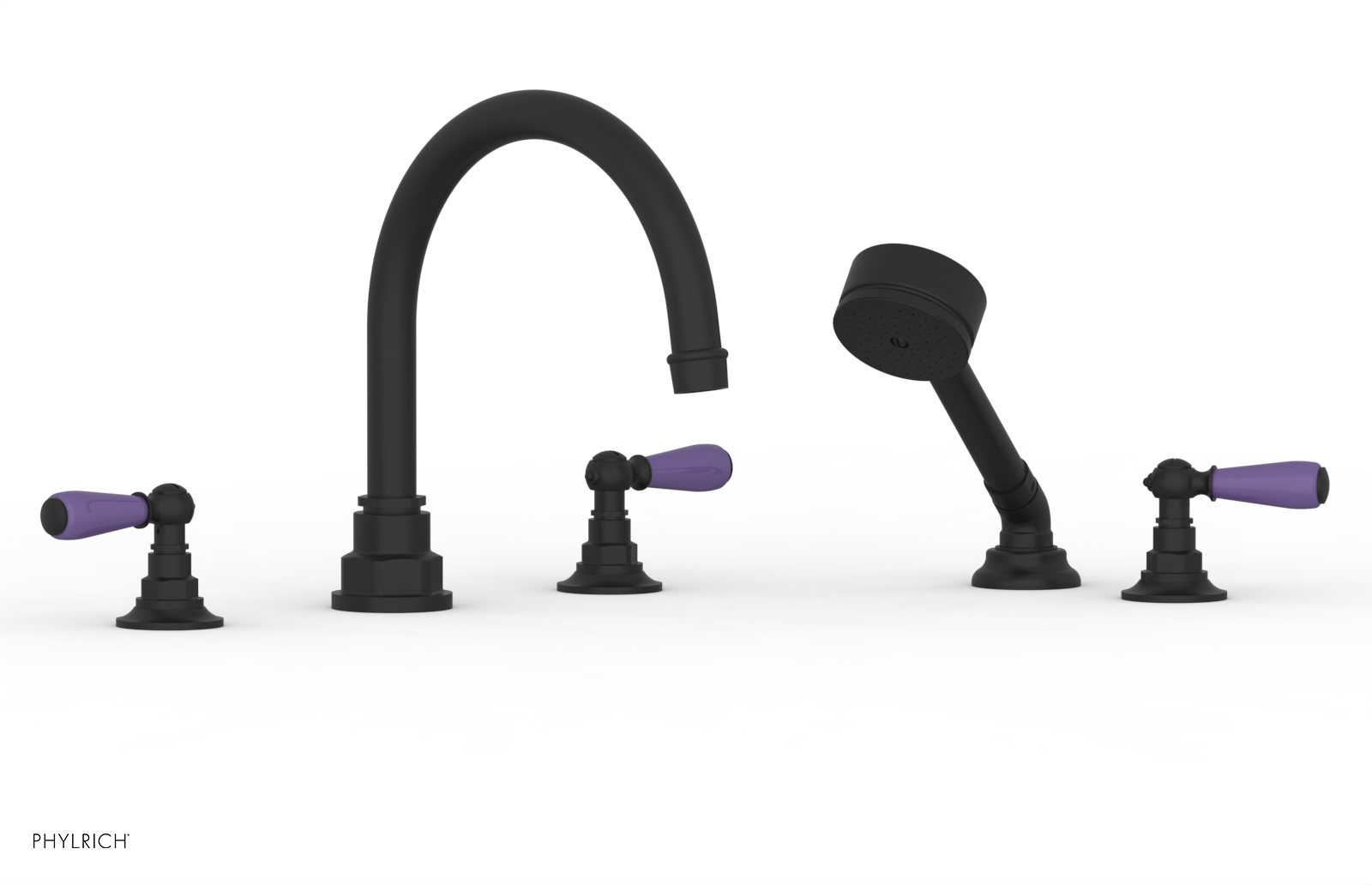 Jamestown Deck Tub Set with Hand Shower & Lever Handles - Purple Accented 165 49 | Modern Freestanding Bathtub for Luxury Bathroom & Spa Experience