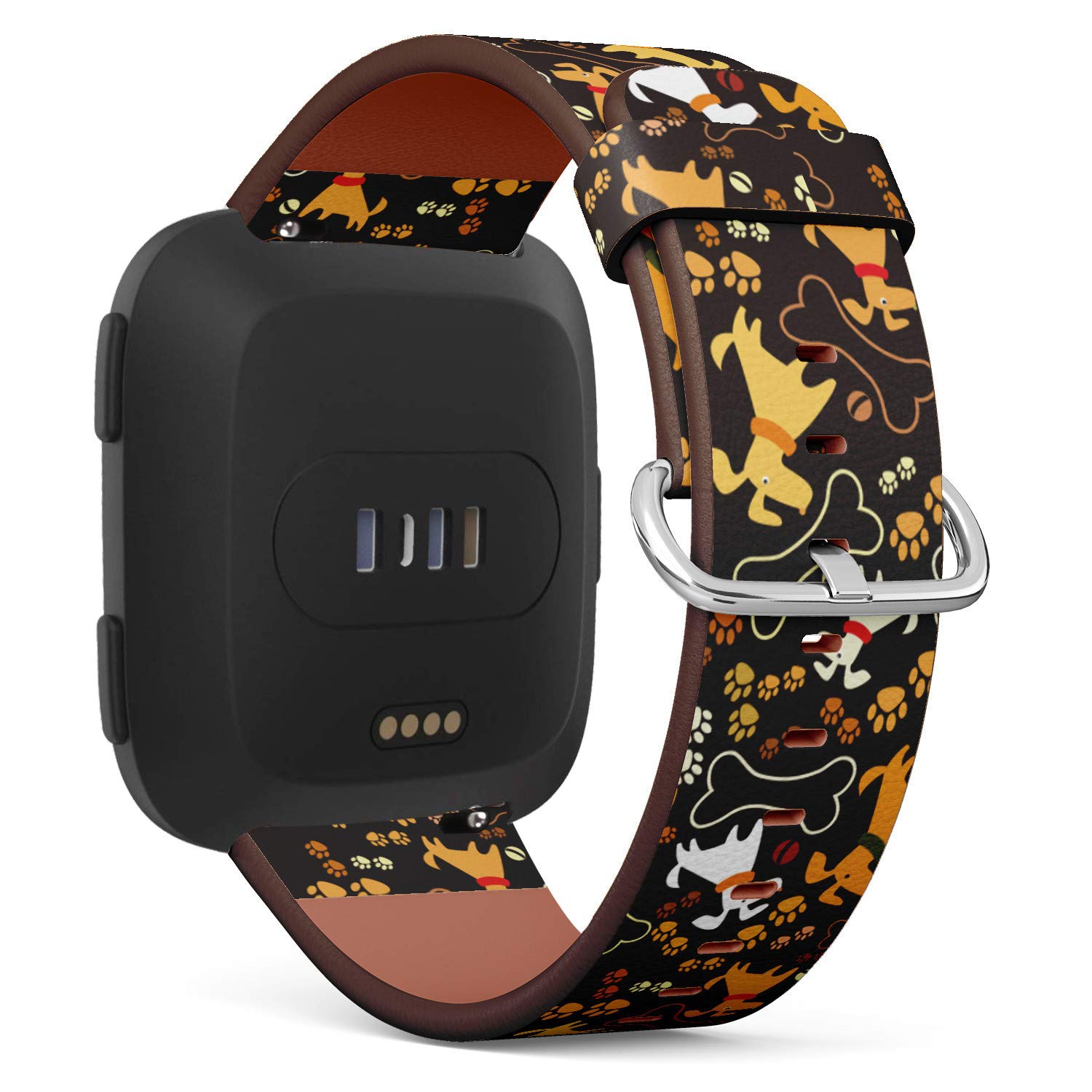 Fitbit Versa Replacement Leather Strap - Dog Bone Paw Print Wristband | Durable Adjustable Watch Band for Women & Men | Perfect for Pet Lovers, Workouts & Daily Wear