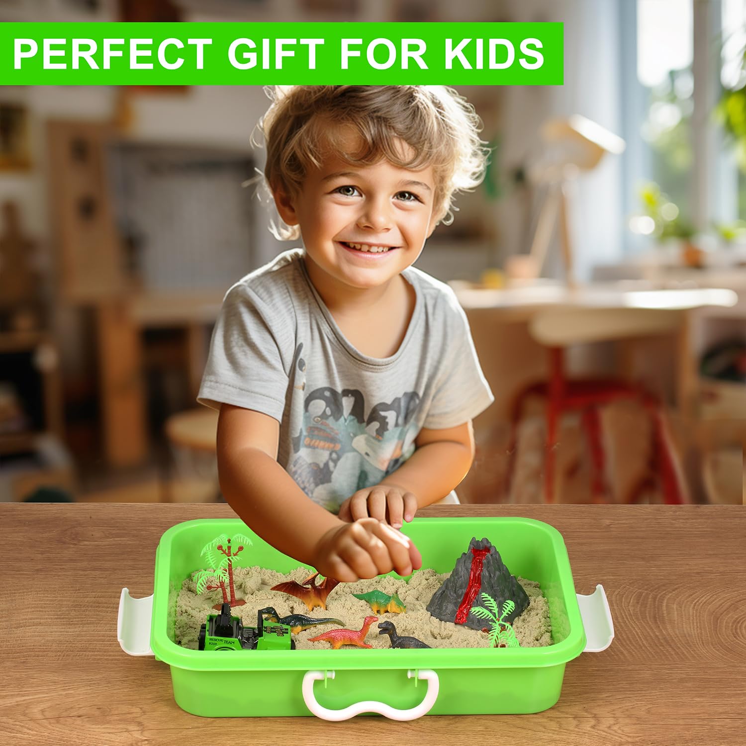 Dinosaur Sensory Bin for Kids - Dinosaur Dig Sensory Toys with Play Sand for Toddlers Boys & Girls Ages 3-8 | Educational Sandbox Toy for Preschool Learning & Imaginative Play