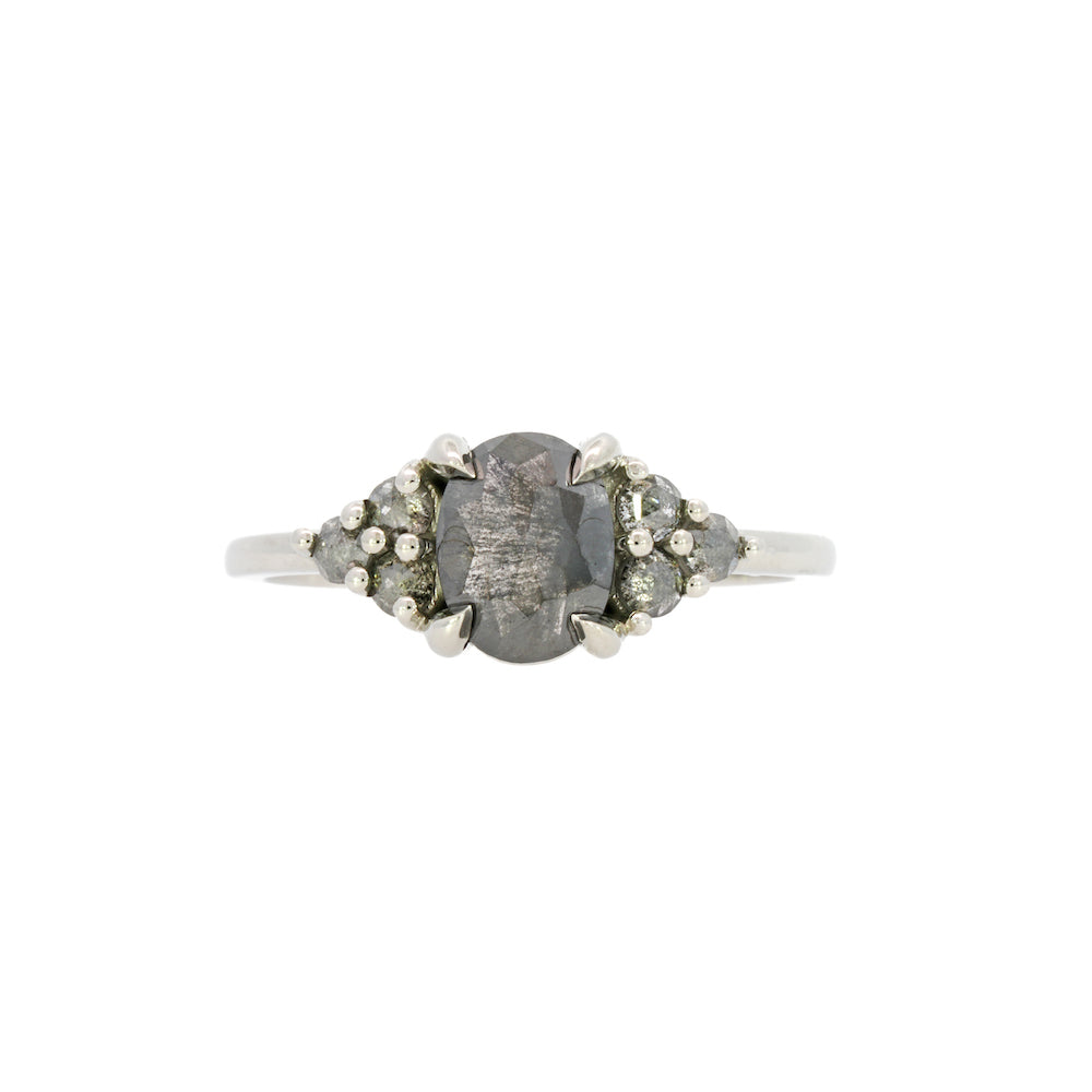 Cleo Oval Salt & Pepper Diamond Ring - Unique Handmade Engagement Wedding Band for Women - Perfect for Everyday Wear & Special Occasions