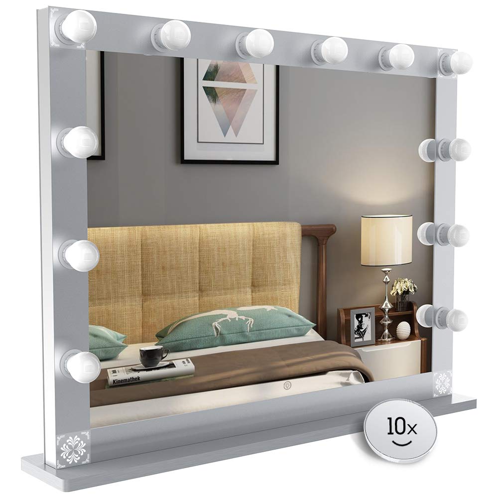 Hollywood Vanity Mirror with LED Lights - 33.5 x 26.2 Inches Tabletop Makeup Mirror with USB Charging Port, Touch Control & Replaceable Bulbs - Perfect for Dressing Table, Beauty Salon and Home Decor