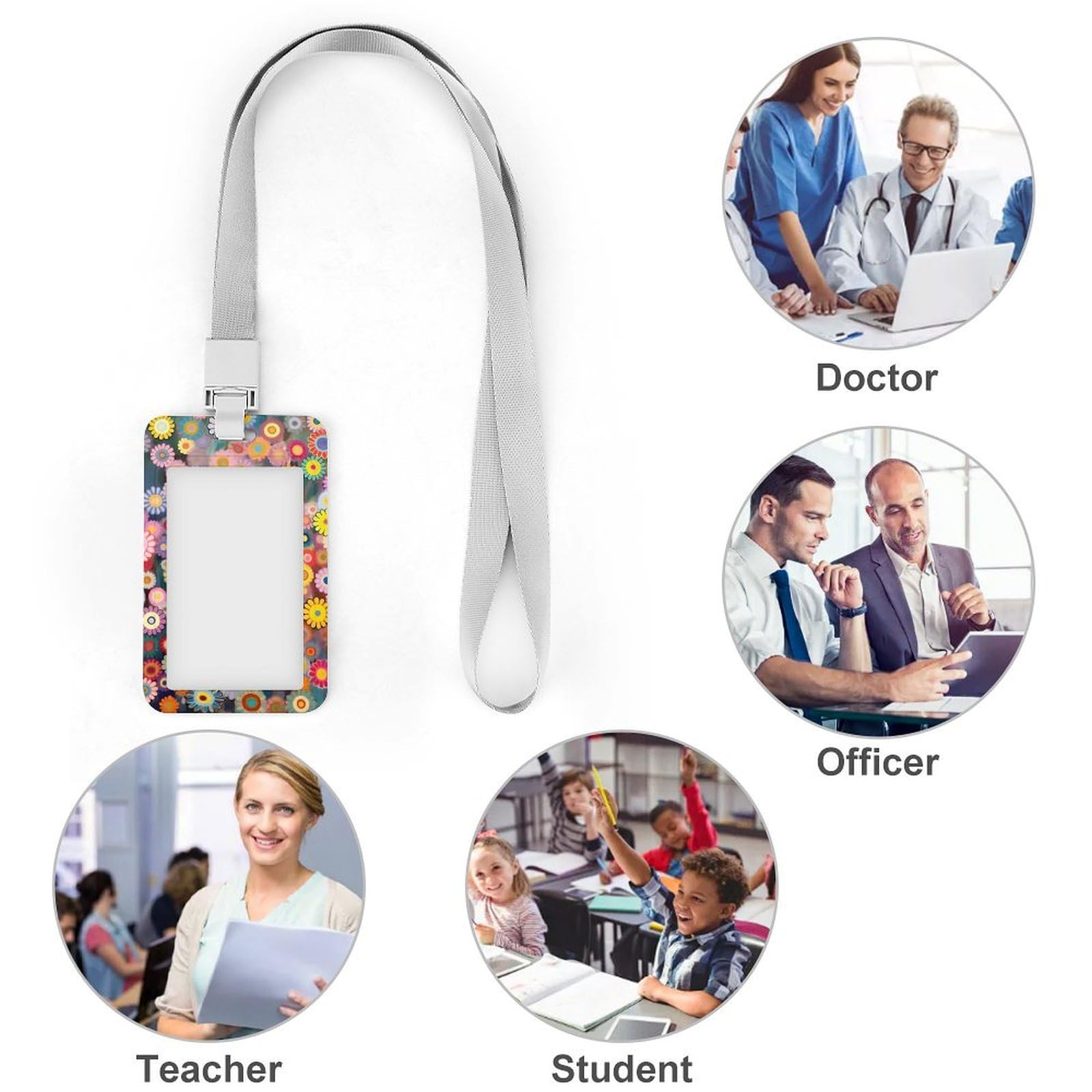 Funny Flower Couture ID Badge Holder with Detachable Neck Lanyard - Office Accessories for Staff & Employees - Perfect for Work, Conferences & Security Identification