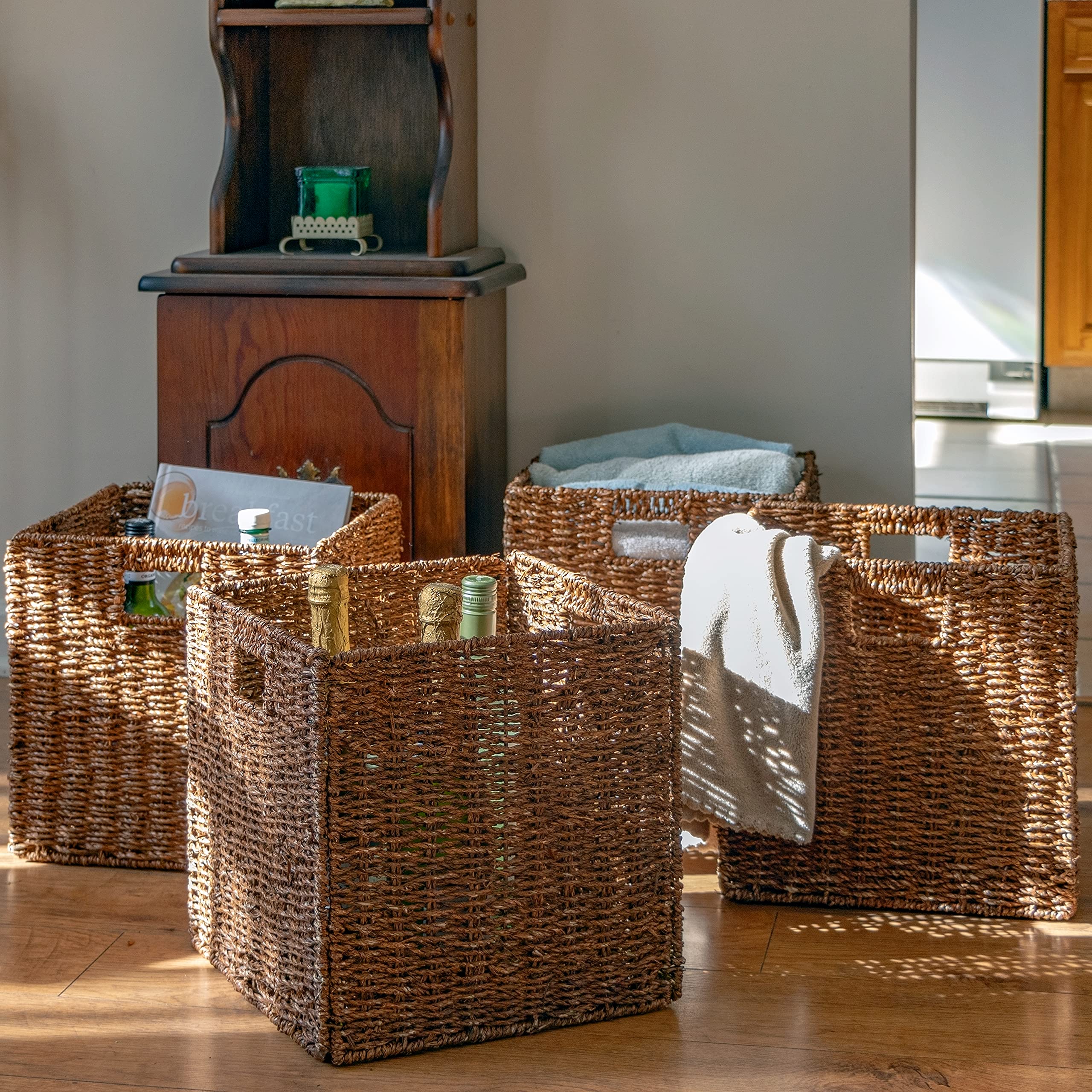 Foldable Storage Basket with Iron Wire Frame - Set of 4 by Trademark Innovations | Space-Saving Organizer for Home, Office, Closet & Laundry Room
