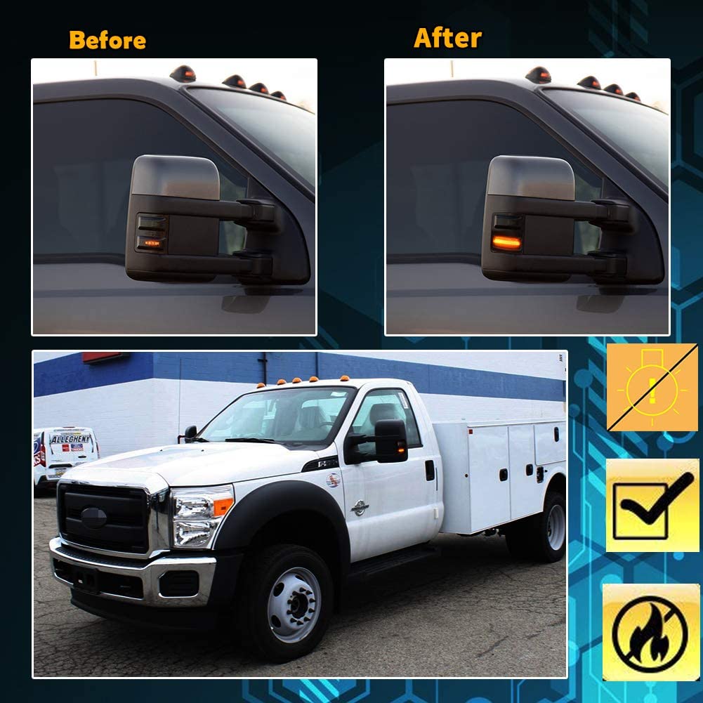 2008-2016 Ford F250 F350 F450 Super Duty Smoked Amber LED Side Marker Lights - Replacement Mirror Turn Signal Lamps for Enhanced Visibility & Safety (Pair) - Perfect for Night Driving, Off-Roading & Truck Customization