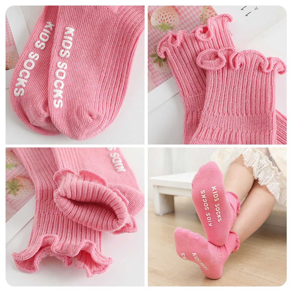 DRESHOW BQUBO Baby Girls Non-Slip Socks with Ruffles - Cute Grip Ankle Socks for Infants & Toddlers (Ideal for Playtime, Crawling & First Steps)