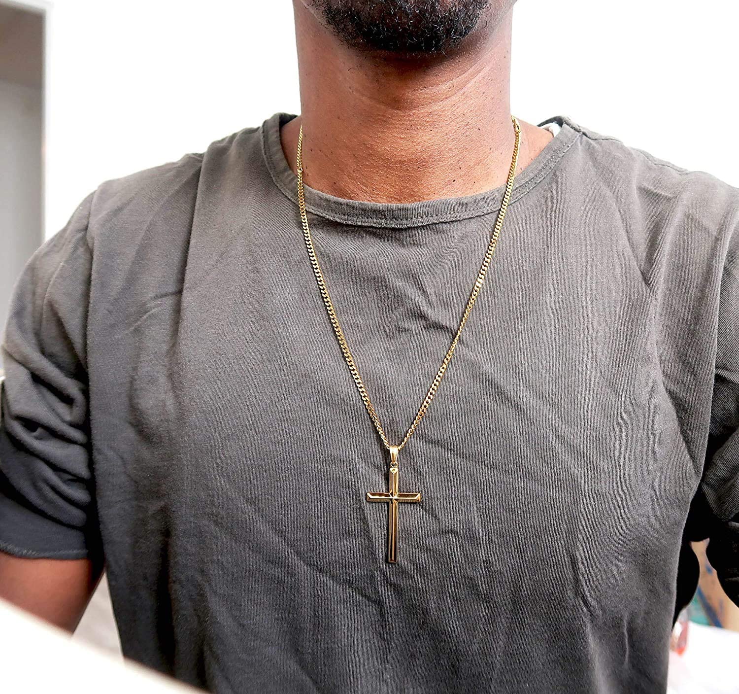 14K Gold Small Cross Pendant Necklace for Women & Men - Thin Religious Jewelry with Diamond Cut Beveled Edge & Secure Clasp - Perfect for Gifts, Weddings, Baptisms & Everyday Wear