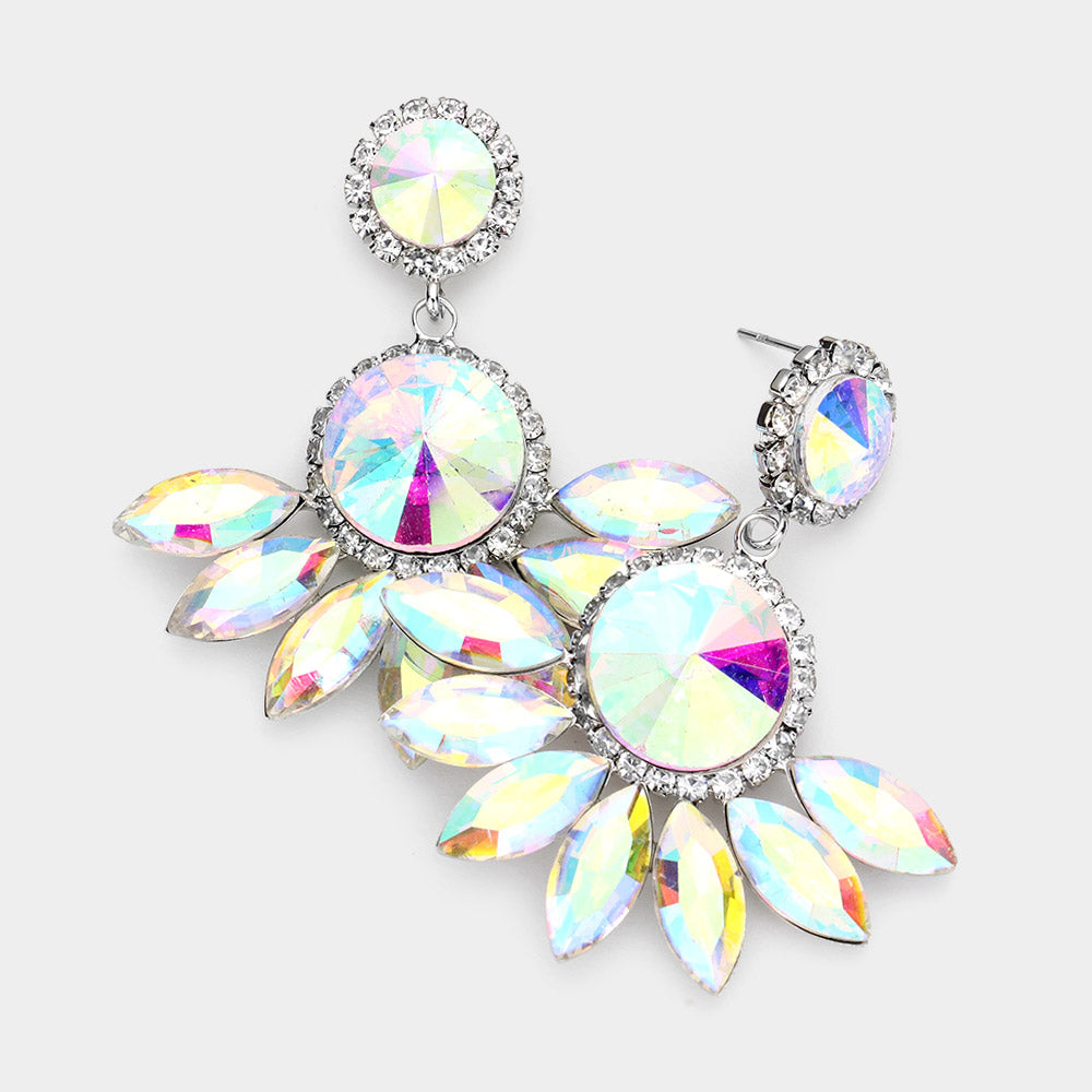 AB Round Centered Marquise Stone Cluster Dangle Earrings for Women | Elegant Pageant Jewelry | Perfect for Weddings, Prom & Special Occasions