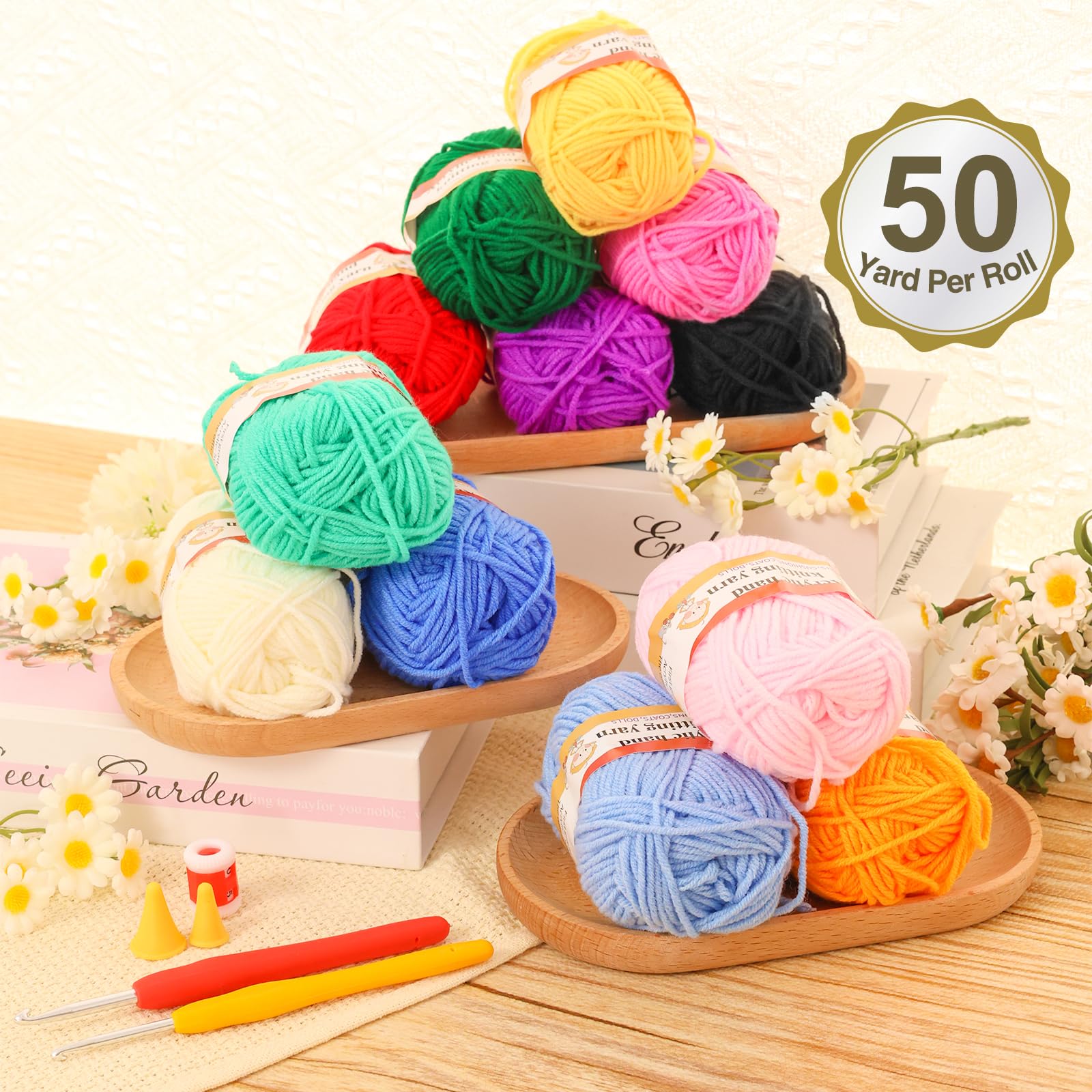XSEINO Complete Crochet Kit for Beginners with 12 Rolls x50Yard Acrylic Yarn, 12 Hooks & Accessories - Includes Step-by-Step Video Tutorials & Storage Bag | Perfect for DIY Crafts, Home Decor & Gift Making
