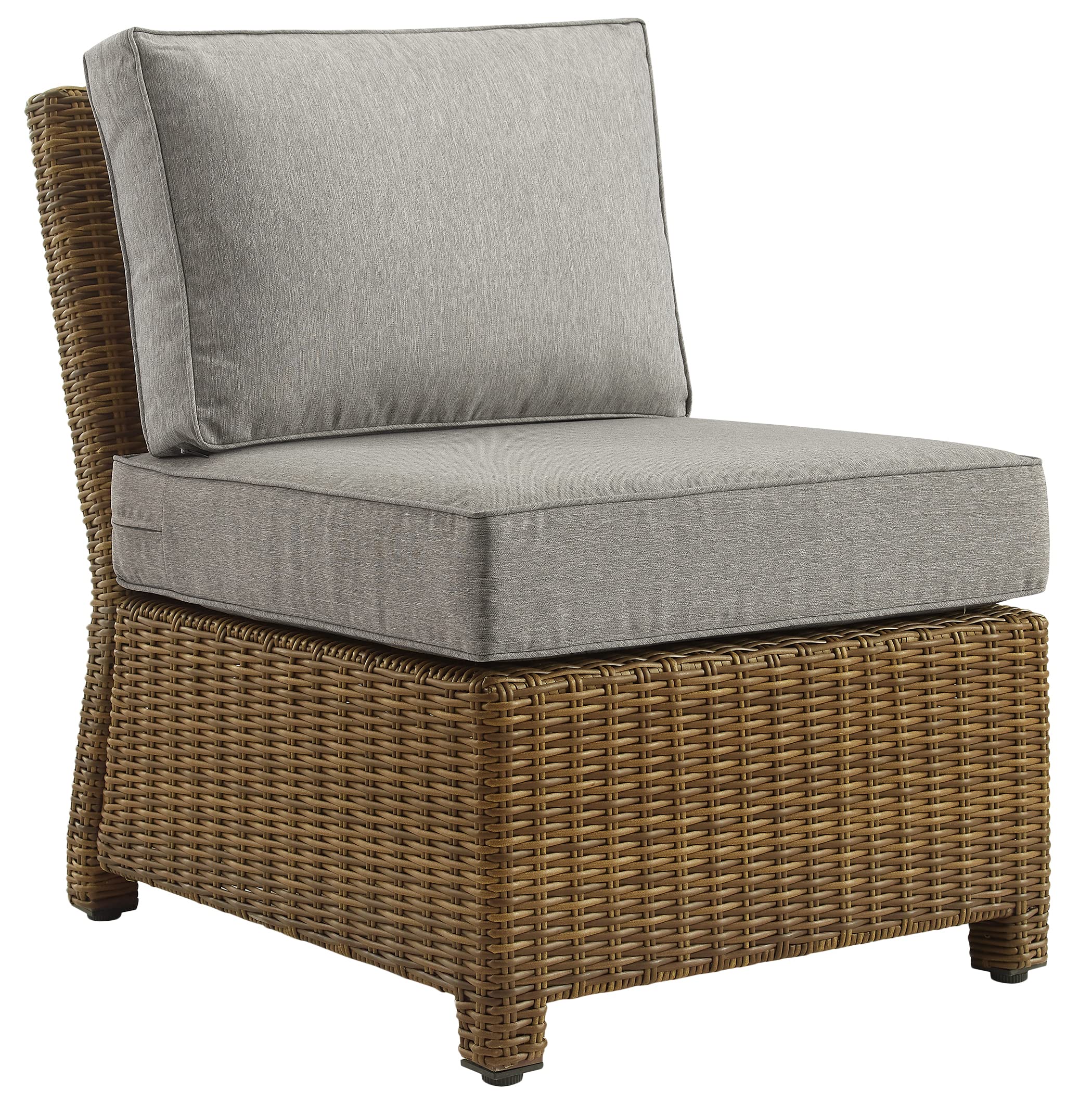 Crosley Bradenton Armless Outdoor Sectional Chair - All-Weather Wicker Patio Furniture with Gray Cushions for Porch, Deck, Backyard & Poolside Relaxation | Brown Rattan Sofa for Outdoor Living Spaces