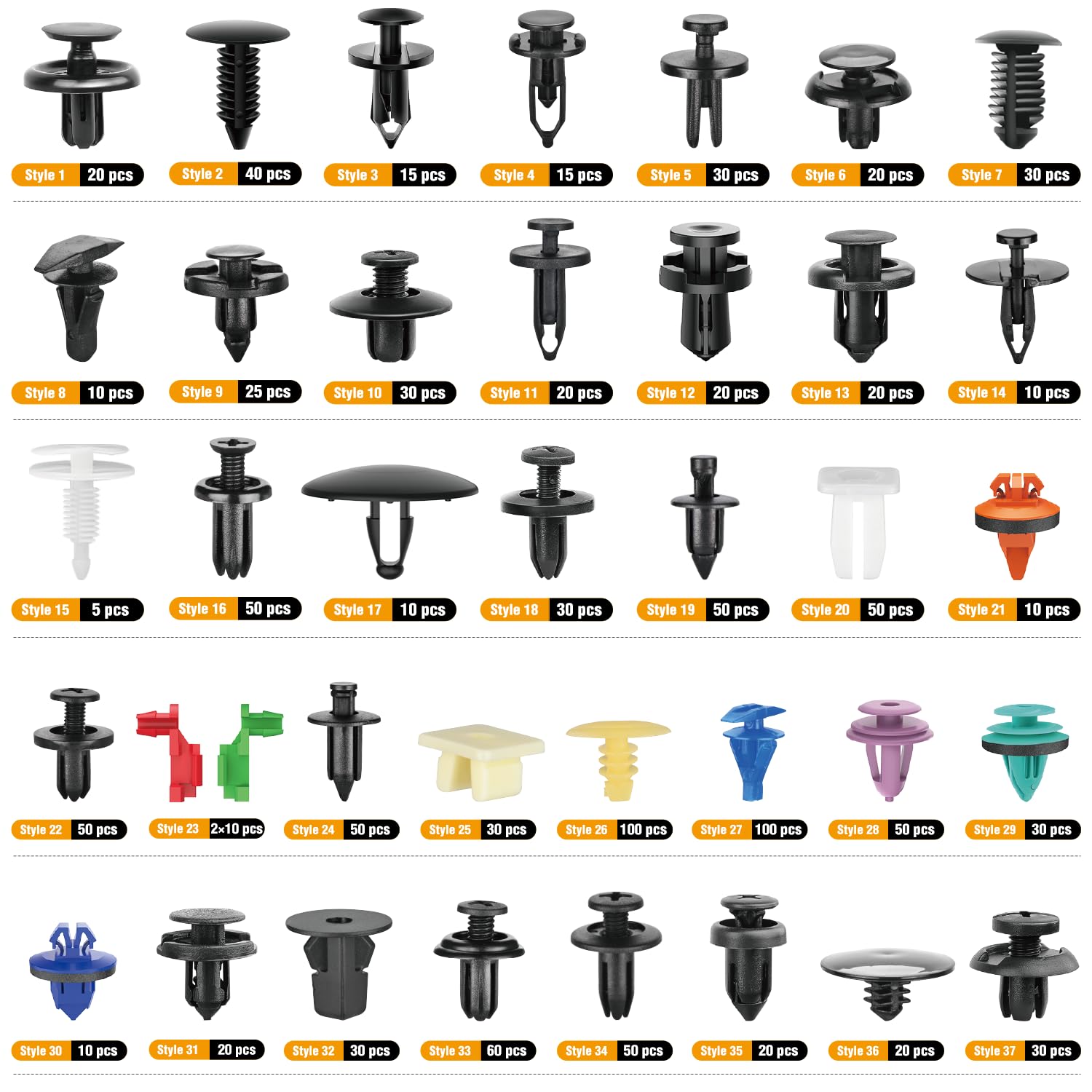 GOOACC 1295Pcs Car Retainer Clips and Auto Fasteners Assortment Kit - 37 Most Popular Sizes Nylon Bumper Fender Rivets with 10 Cable Ties for GM, Ford, Toyota, Honda, Chevrolet, BMW, Benz, Audi, Nissan, Mazda - Perfect for Auto Repair, Maintenance, and DIY Projects