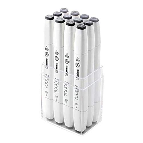 ShinHan Art Touch Twin Brush Markers 12-Piece Set - Cool Grey Tones (1211203) | Perfect for Calligraphy, Illustration & Adult Coloring Books
