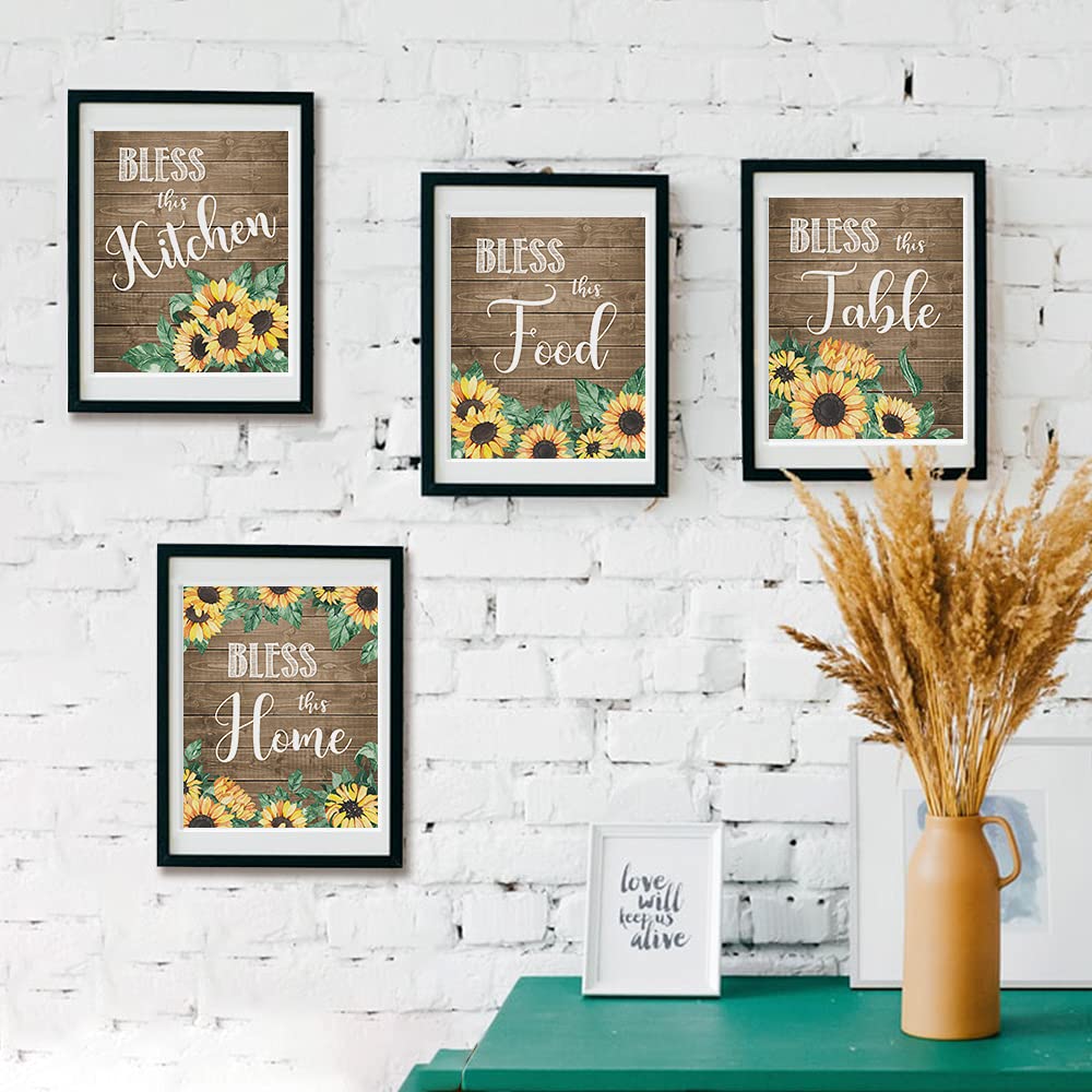 Sunflower Wall Art for Kitchen & Dining - Rustic Farmhouse Decor
