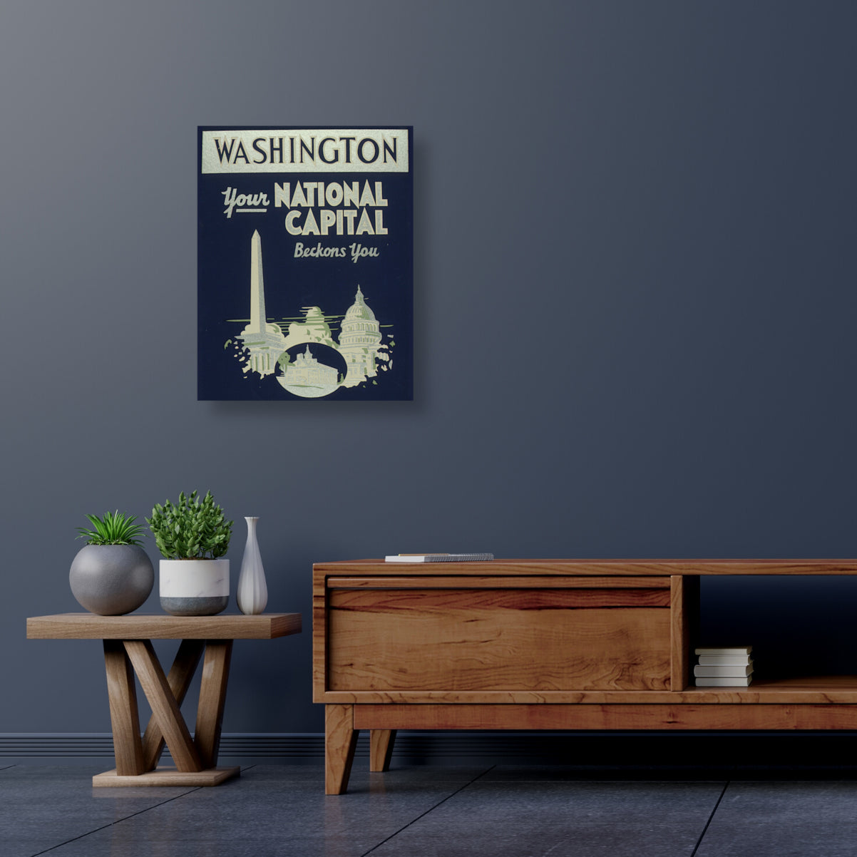 Washington DC National Capital Skyline Canvas Print - Vintage Art Wall Decor for Living Room, Office & Home