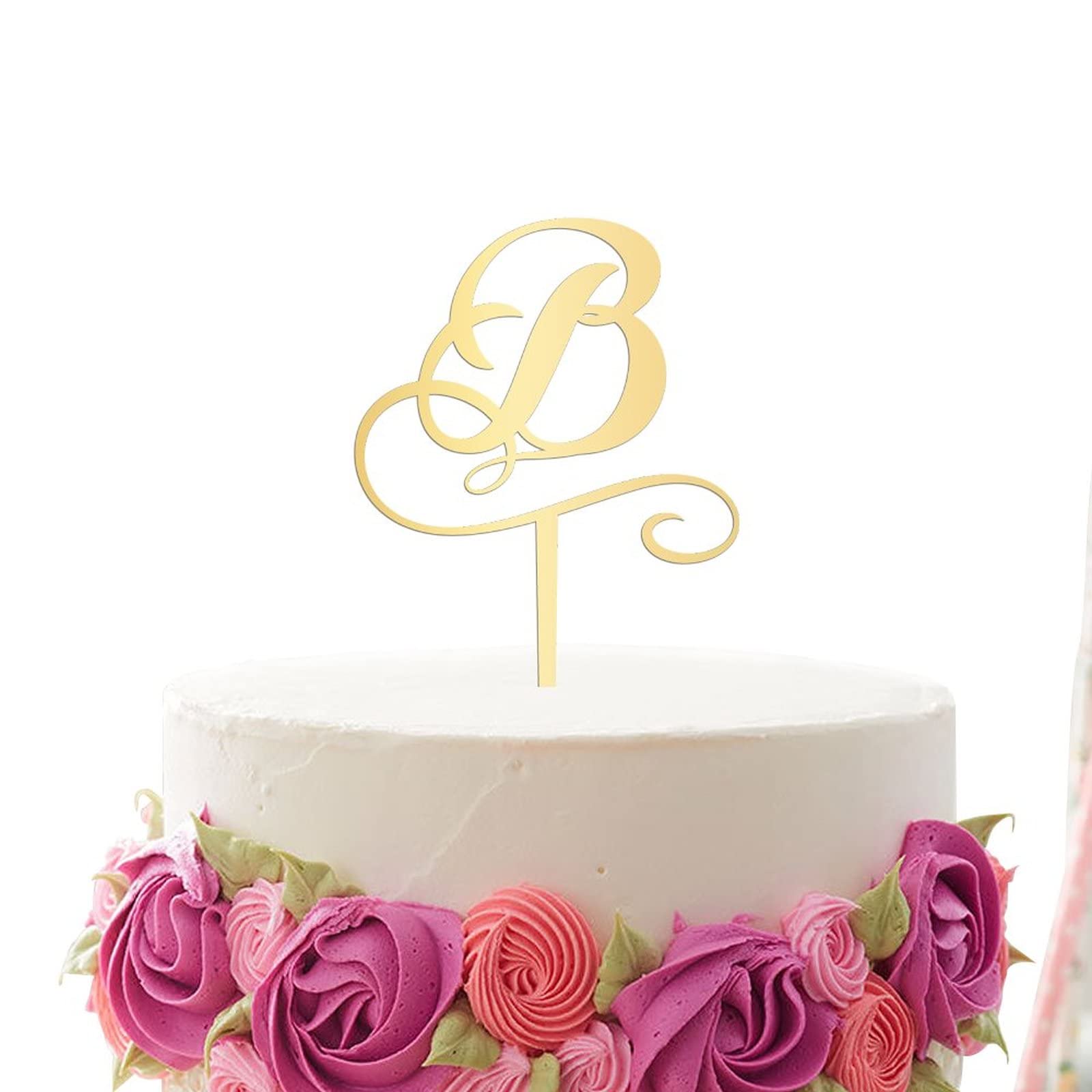 Personalized Gold Acrylic Monogram Cake Topper - Letter B Wedding, Birthday Party Decor - Rustic & Elegant Cake Decoration for Anniversaries, Baby Showers & Special Events