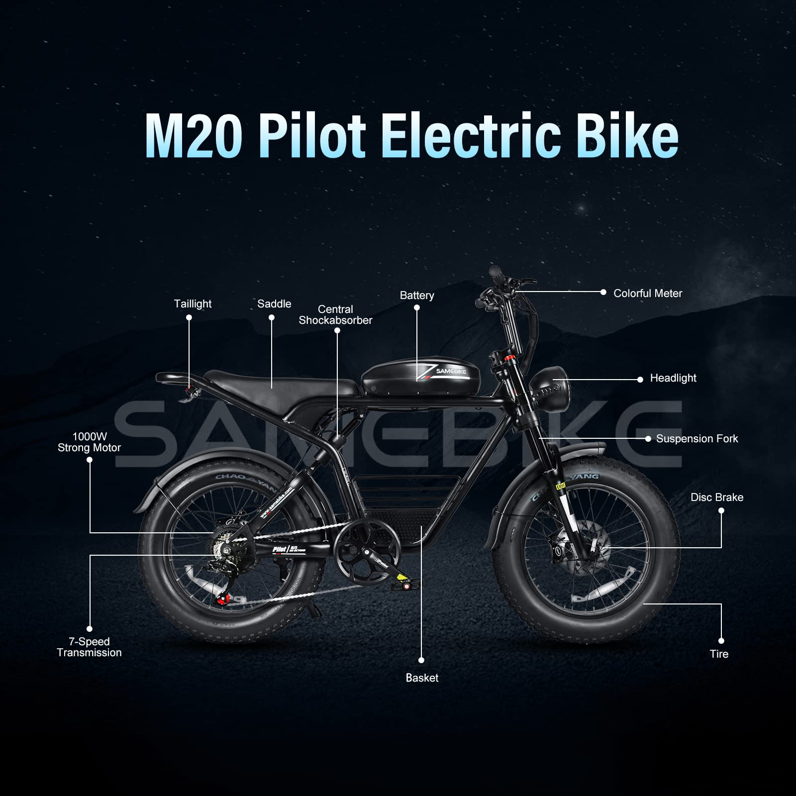 SAMEBIKE 1200W Electric Dirt Bike for Adults - 48V 18/36AH Battery, 37MPH Top Speed, 80-136 Miles Range - 20